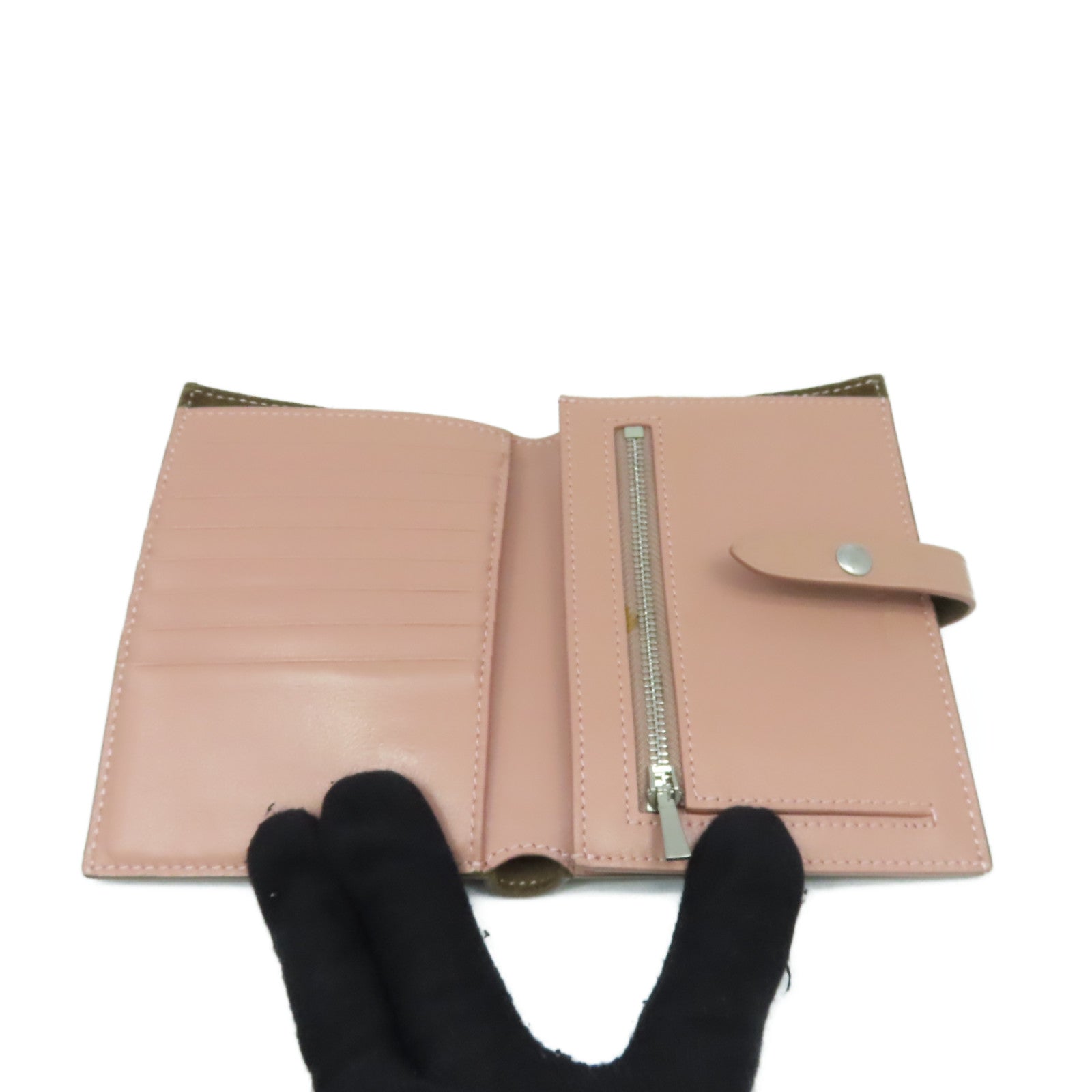 CELINE 【激減優惠】牛皮皮革Middle Wallet銀扣錢包啡色/粉紅色