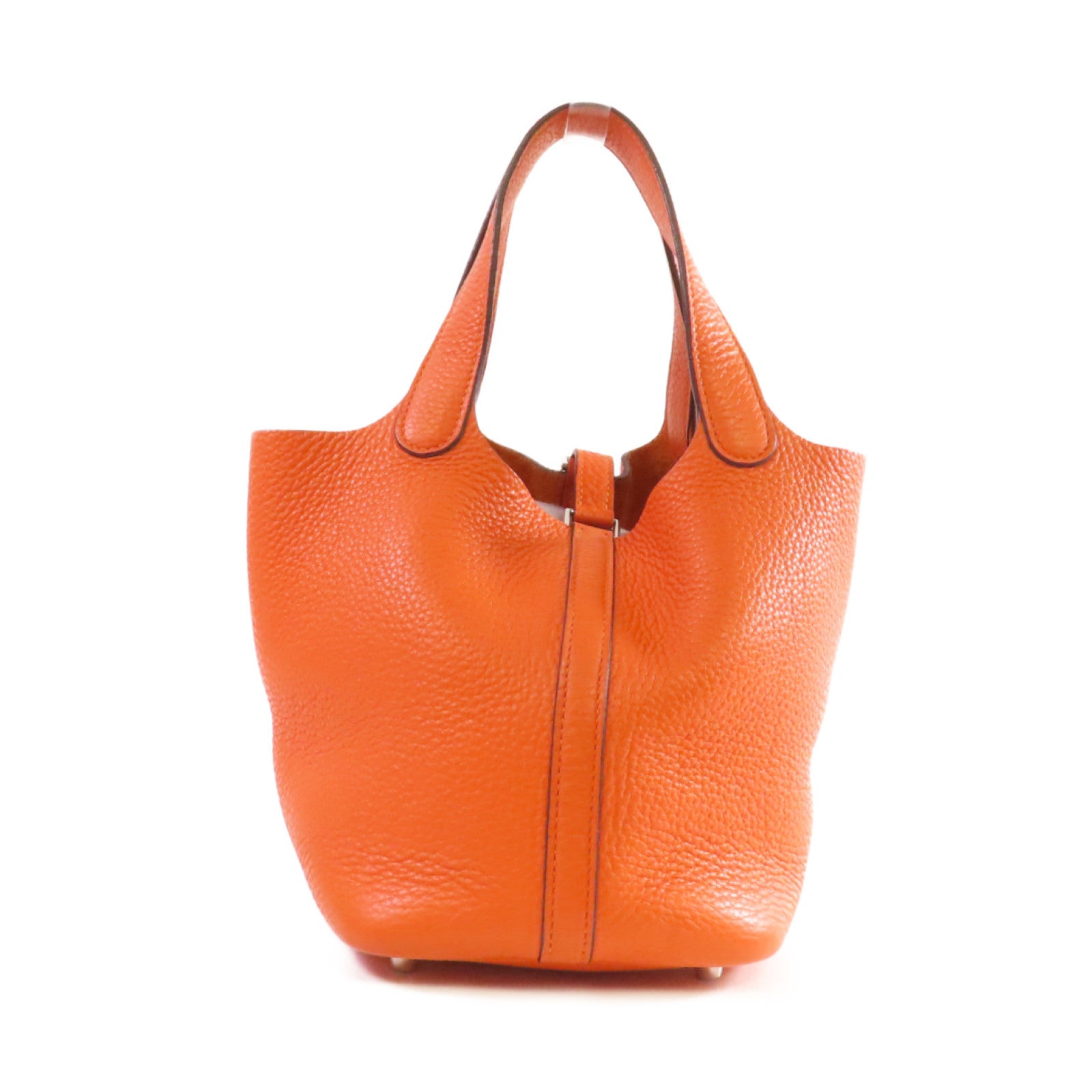 HERMES 【清倉大減價】Clemence皮革Picotin PM Tote Bag銀扣手挽袋橙色