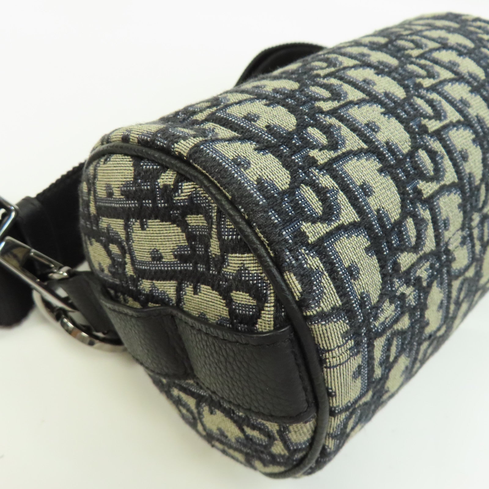 Dior 帆布/皮革Mini Rollen Messenger Bag銀扣手挽肩背兩用袋黑色