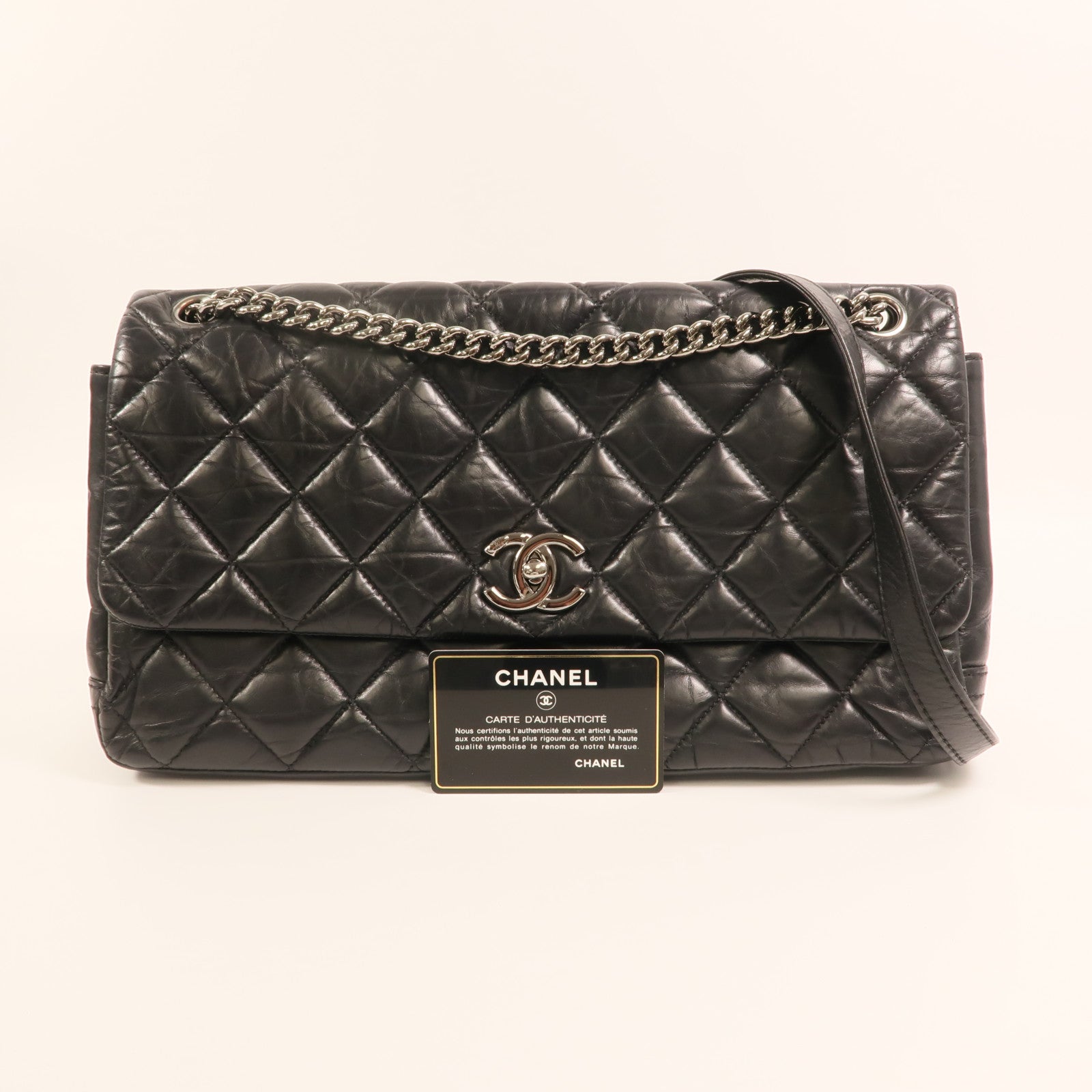 CHANEL 牛皮皮革Chain Shoulder銀扣鏈帶肩背袋