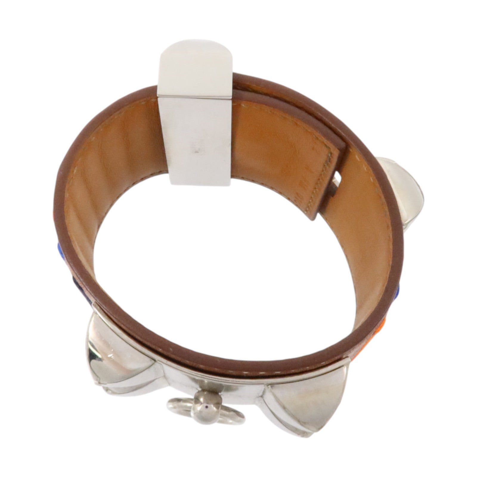 HERMES Swift皮革/金屬Collier De Chien Bracelet銀扣手鏈