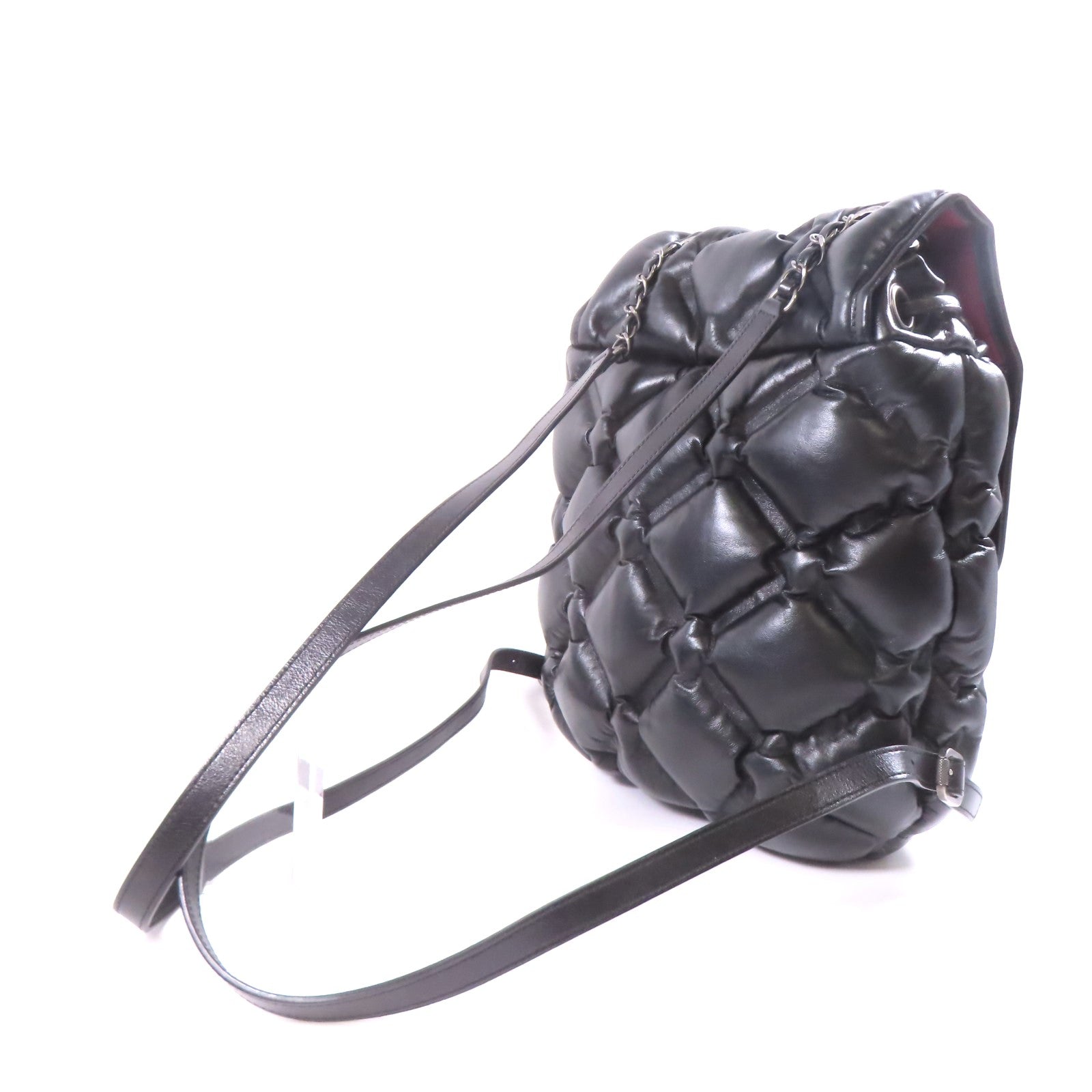 CHANEL 牛皮皮革Chesterfield Backpack銀扣背包黑色