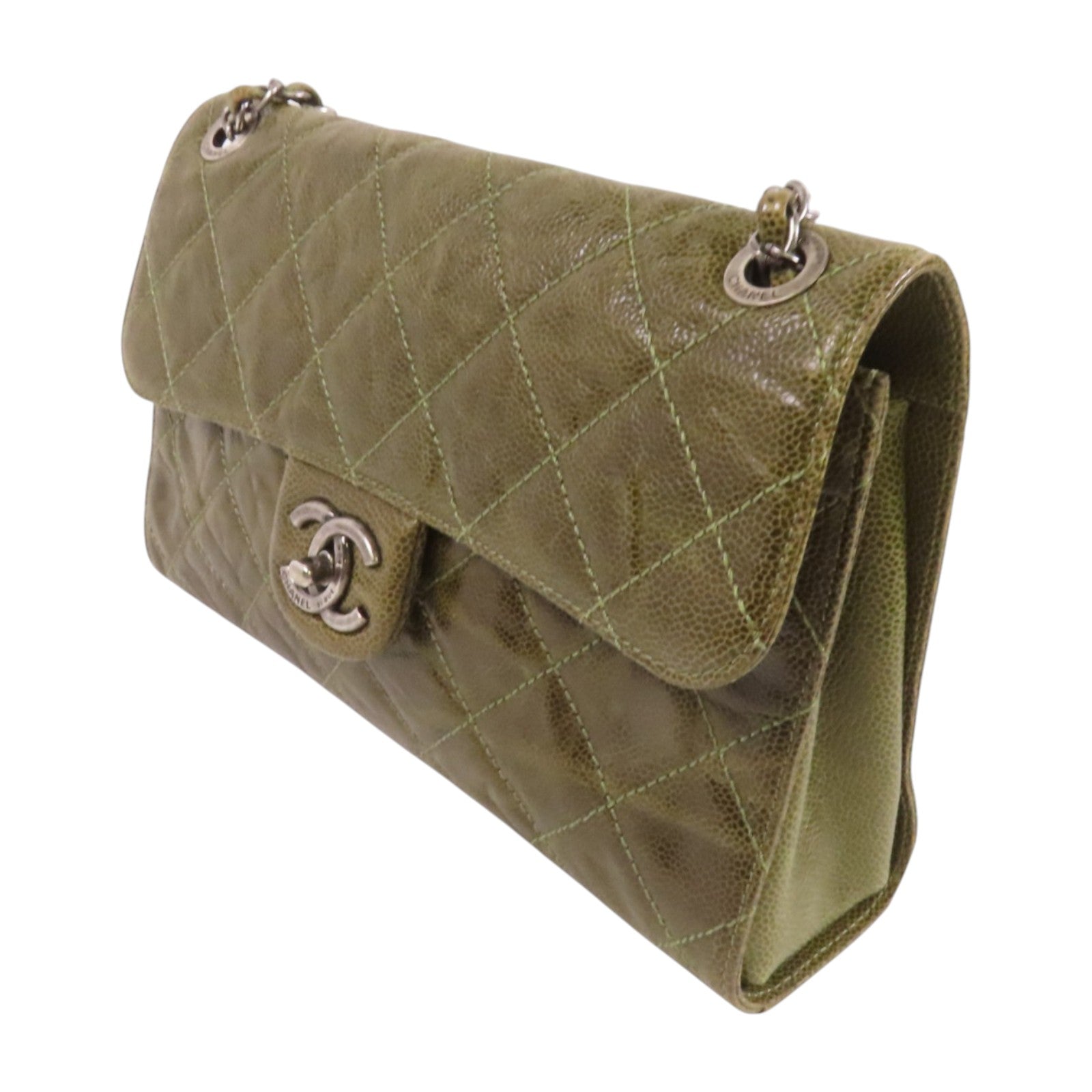 CHANEL 牛皮皮革Shoulder Bag銀扣鏈帶肩背袋