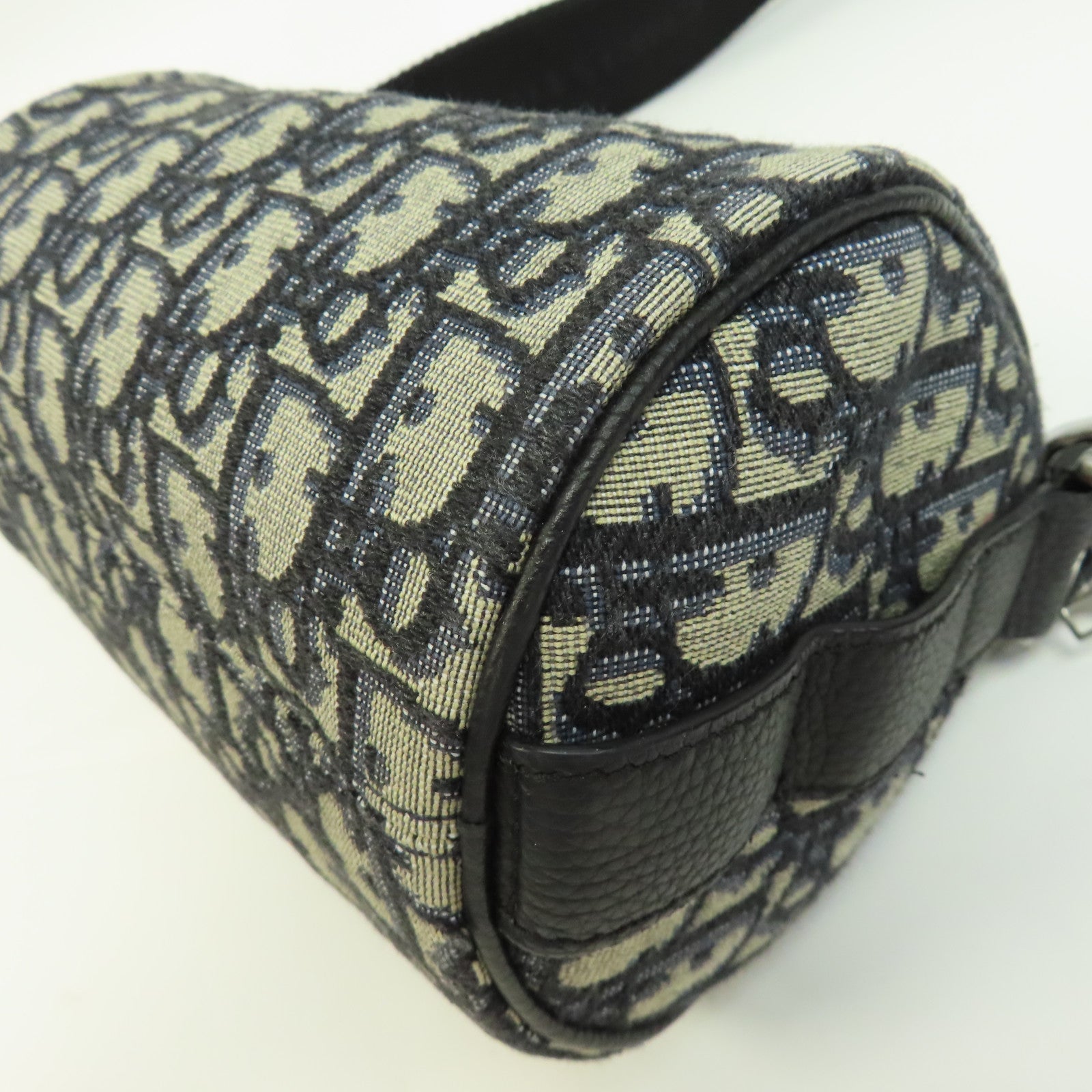 Dior 帆布/皮革Mini Rollen Messenger Bag銀扣手挽肩背兩用袋黑色