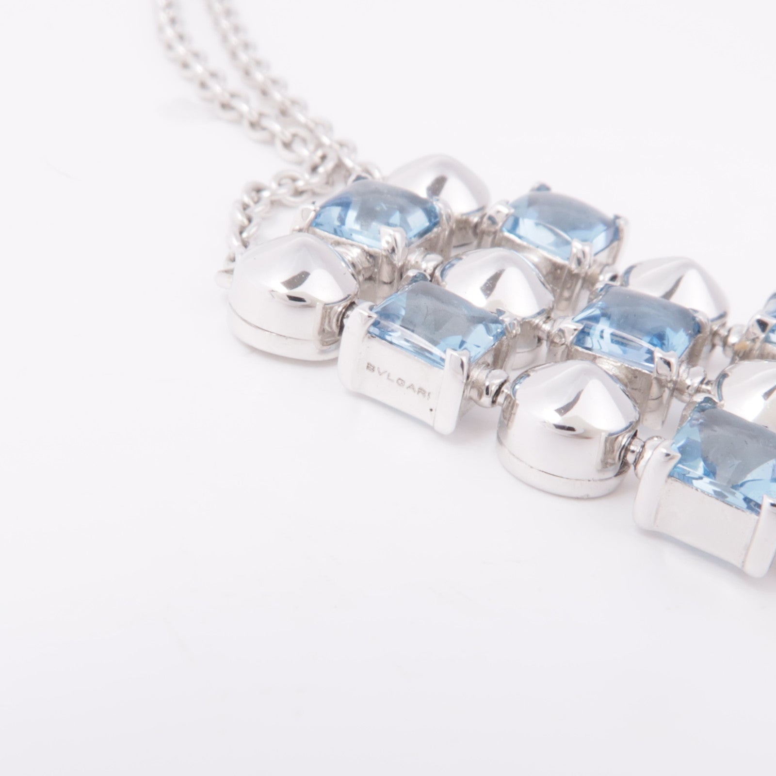 BVLGARI 18K白金Lucia Topaz Diamond Necklace藍色托帕石/鑽石項鍊