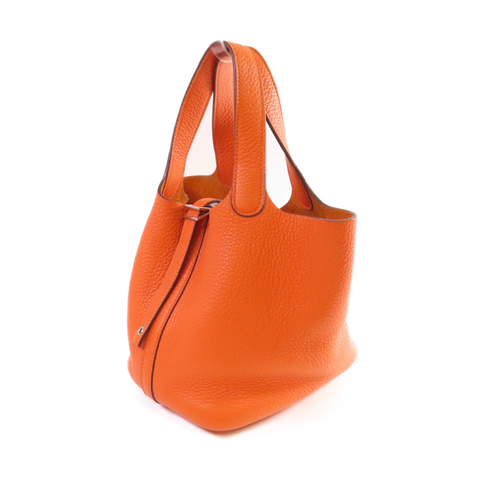 HERMES 【清倉大減價】Clemence皮革Picotin PM Tote Bag銀扣手挽袋橙色