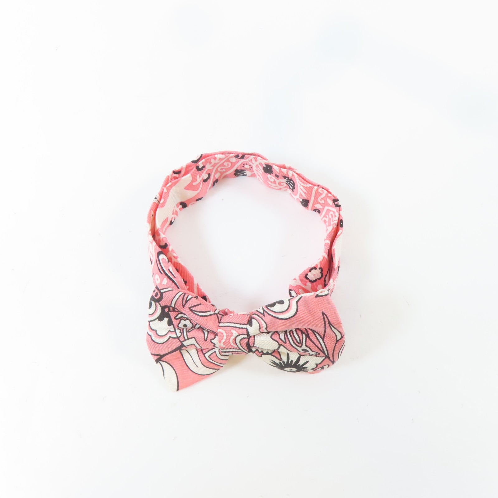 HERMES 絲質Mini Ribbon Bow領帶粉紅色