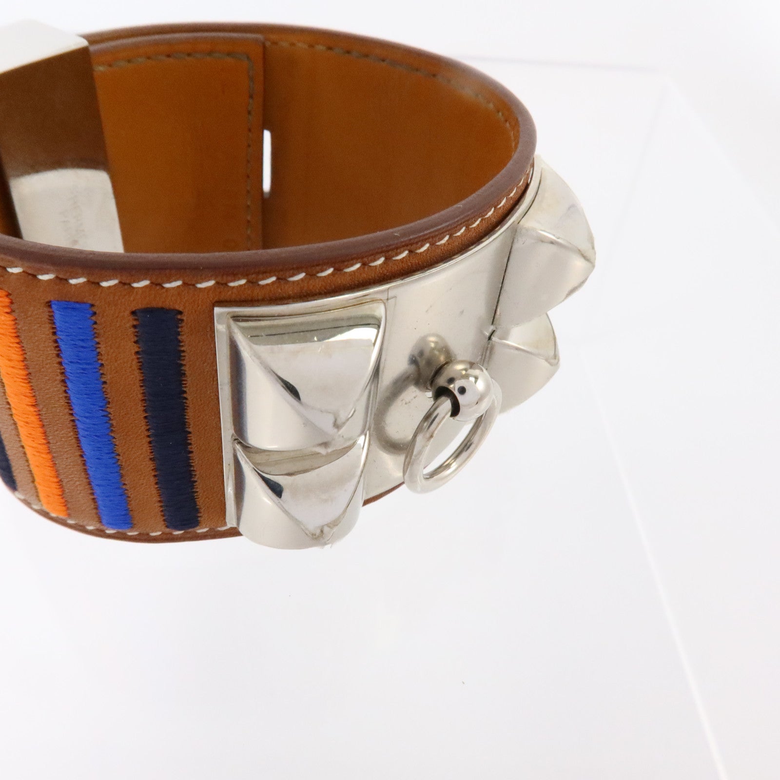 HERMES Swift皮革/金屬Collier De Chien Bracelet銀扣手鏈