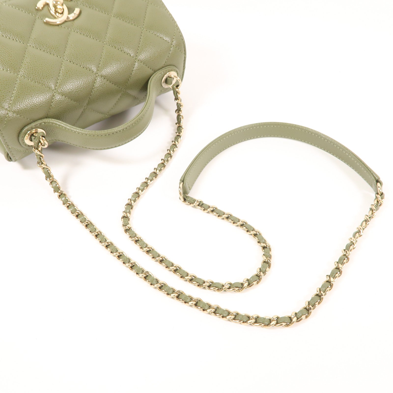 CHANEL CC GHW Business Affinity Bag 2 Way Bag Calfskin Leather Khaki