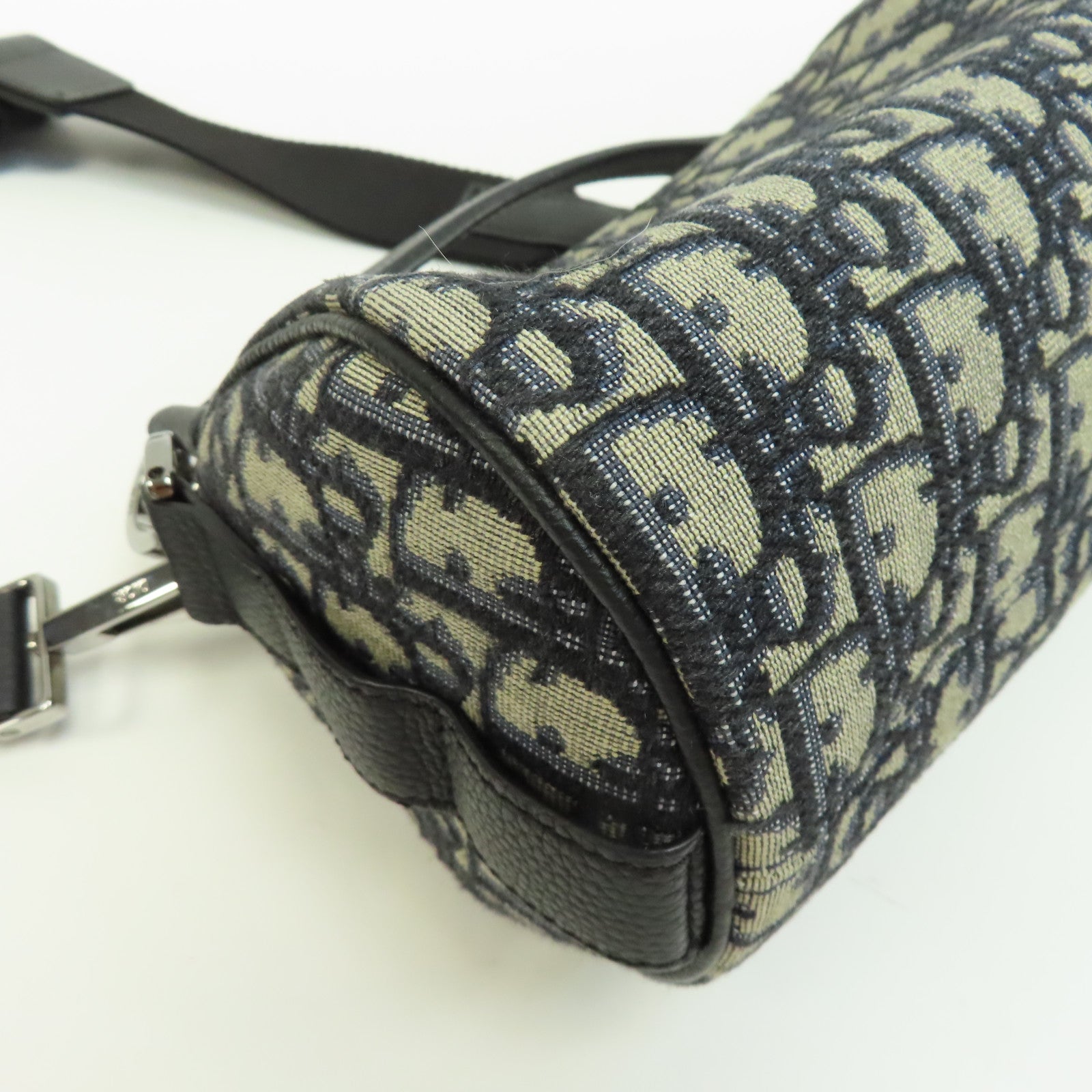 Dior 帆布/皮革Mini Rollen Messenger Bag銀扣手挽肩背兩用袋黑色