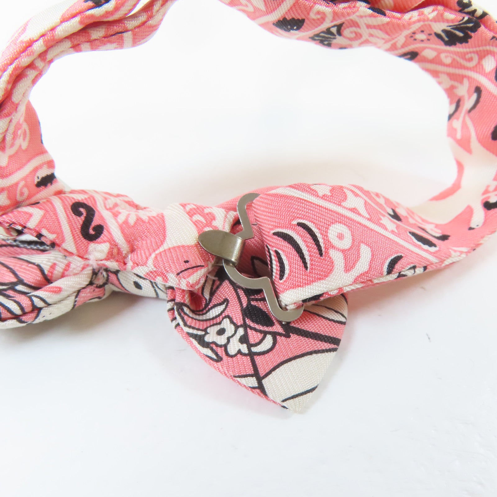 HERMES 絲質Mini Ribbon Bow領帶粉紅色