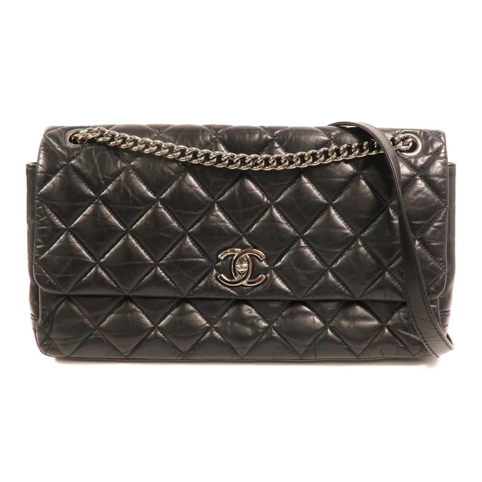 CHANEL 牛皮皮革Chain Shoulder銀扣鏈帶肩背袋