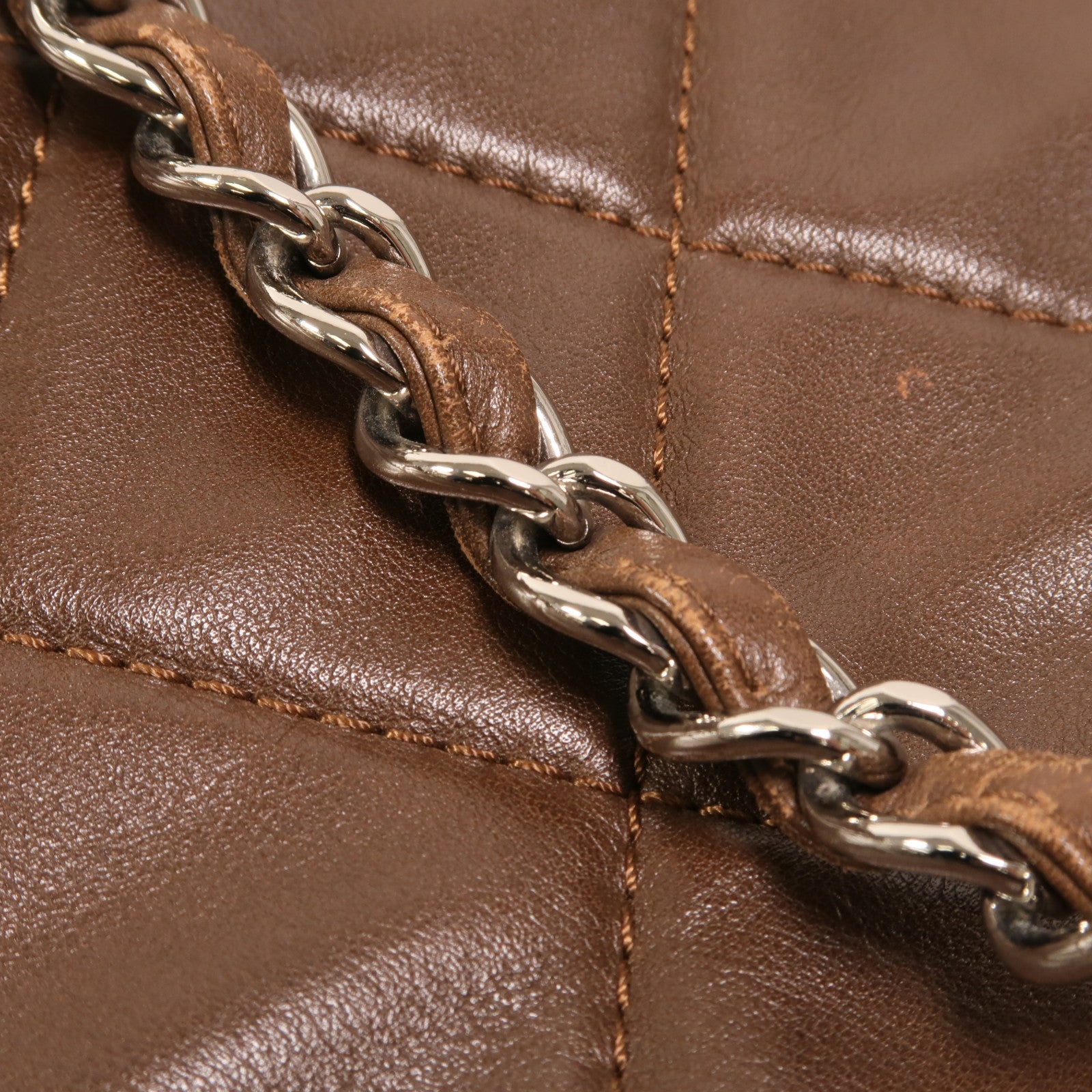 CHANEL 牛皮皮革Matelasse Chain Large銀扣鏈帶手挽袋