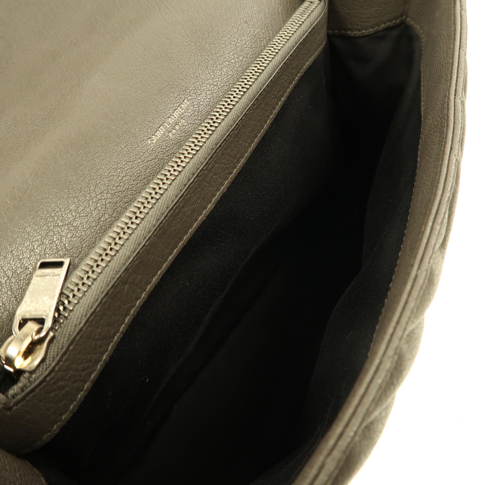 SAINT LAURENT 牛皮皮革Chain Shoulder銀扣手挽肩背兩用袋灰色