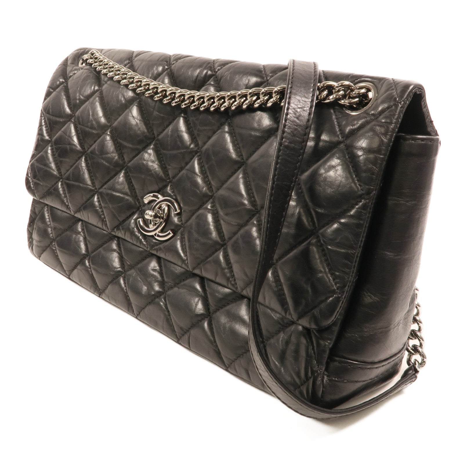 CHANEL 牛皮皮革Chain Shoulder銀扣鏈帶肩背袋