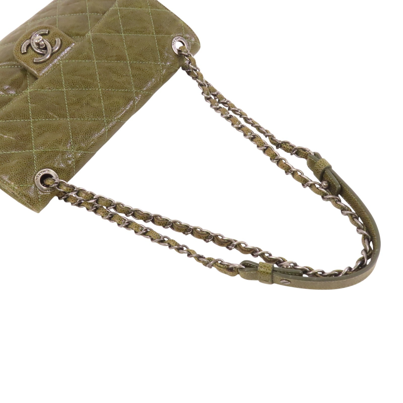 CHANEL 牛皮皮革Shoulder Bag銀扣鏈帶肩背袋