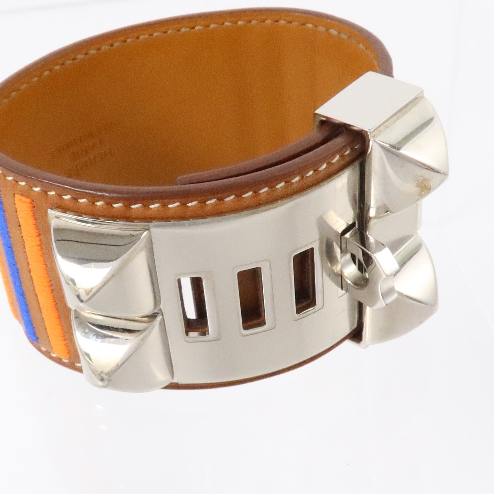 HERMES Swift皮革/金屬Collier De Chien Bracelet銀扣手鏈