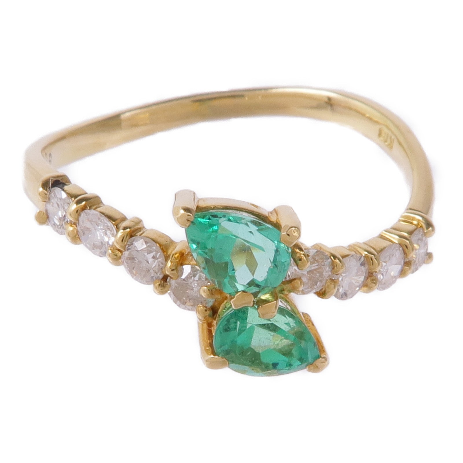 JEWELRY 【激減優惠】18K黃金Emerald/Diamond Ring綠寶石/鑽石戒指US#6.25