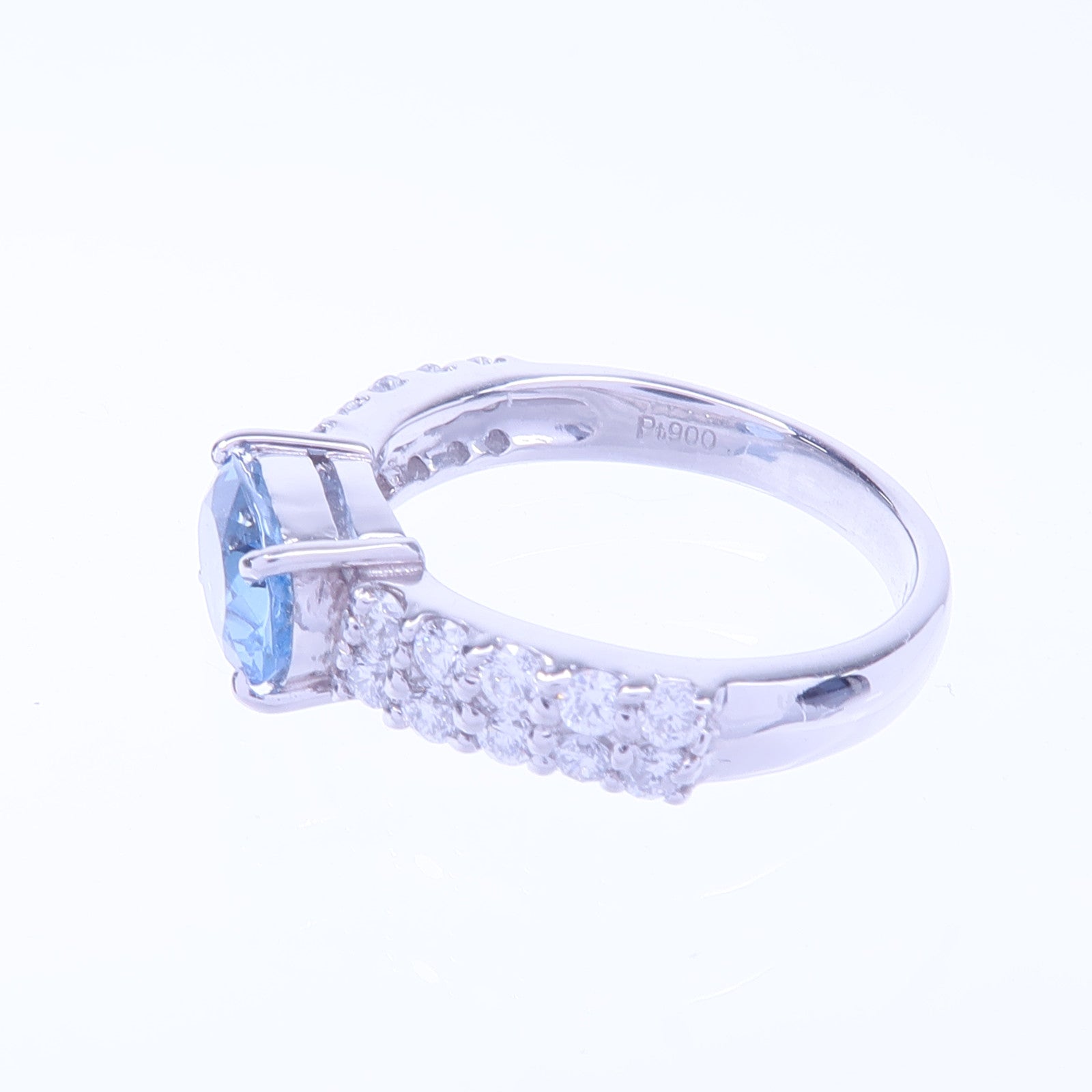 JEWELRY 【激減優惠】PT900鉑金Aquamarine Diamond Ring藍晶/鑽石戒指US#5.25