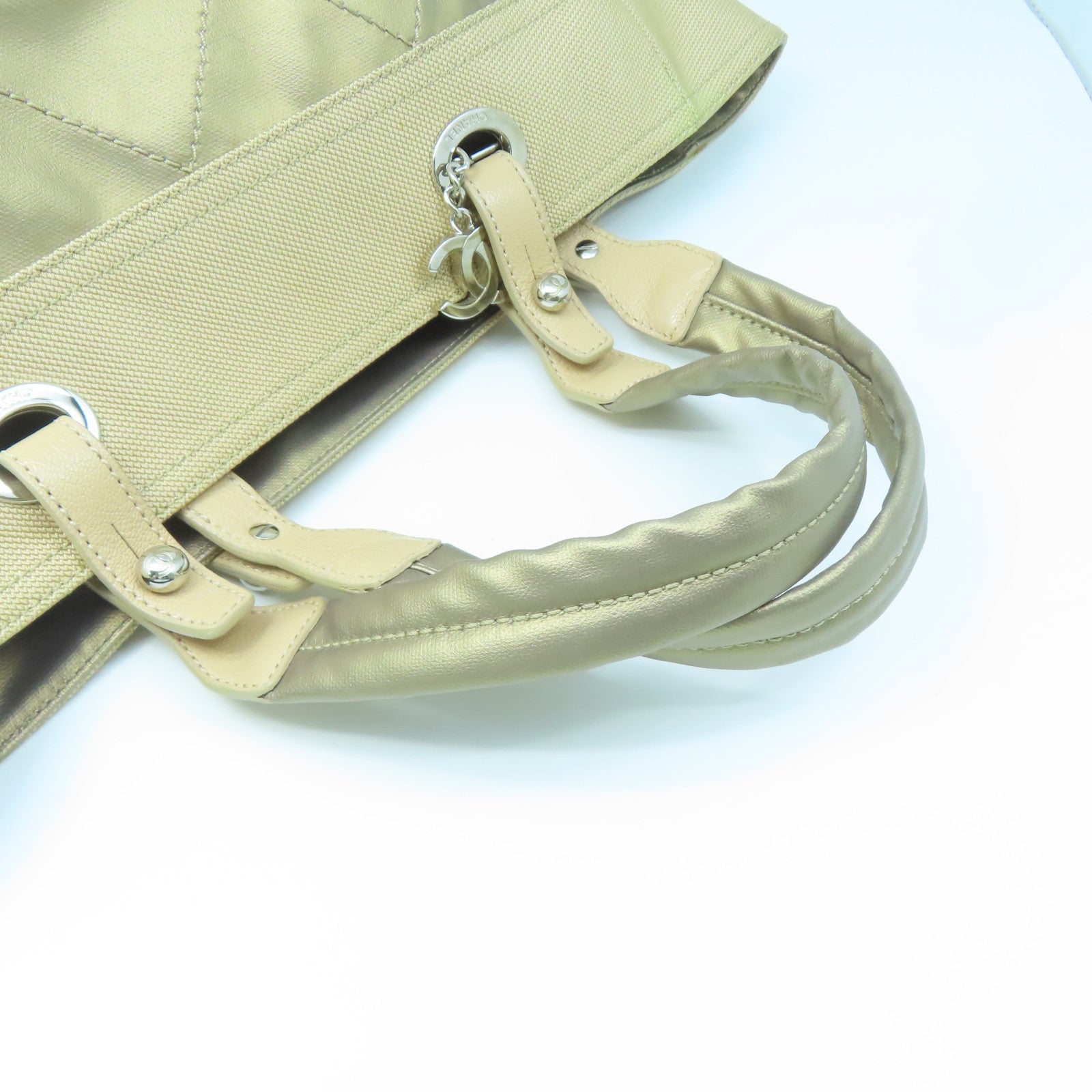 CHANEL Rhombus Canvas Handbag Silver Buckle Hand Bag Brown