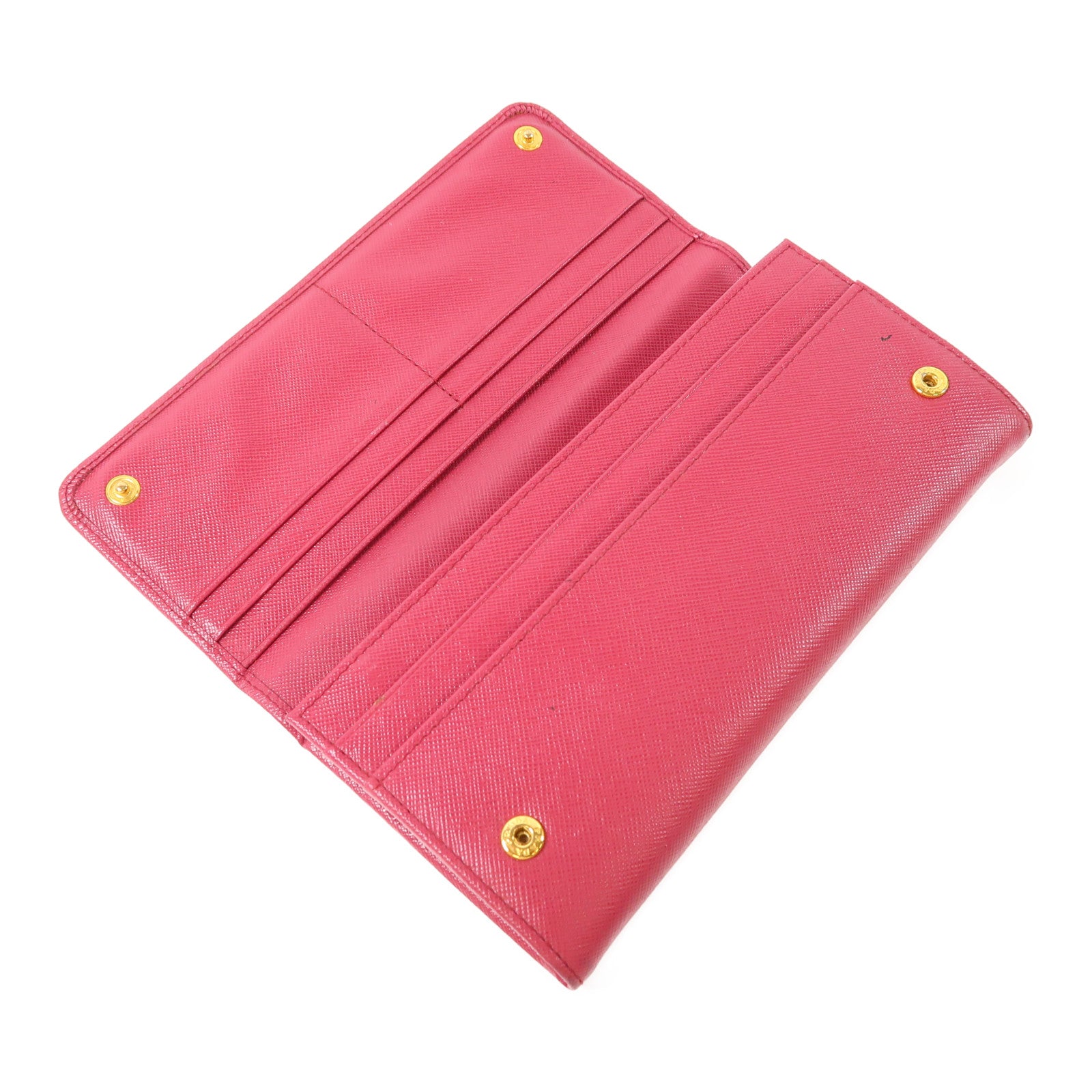 PRADA GHW Long Wallet Calfskin Leather Red