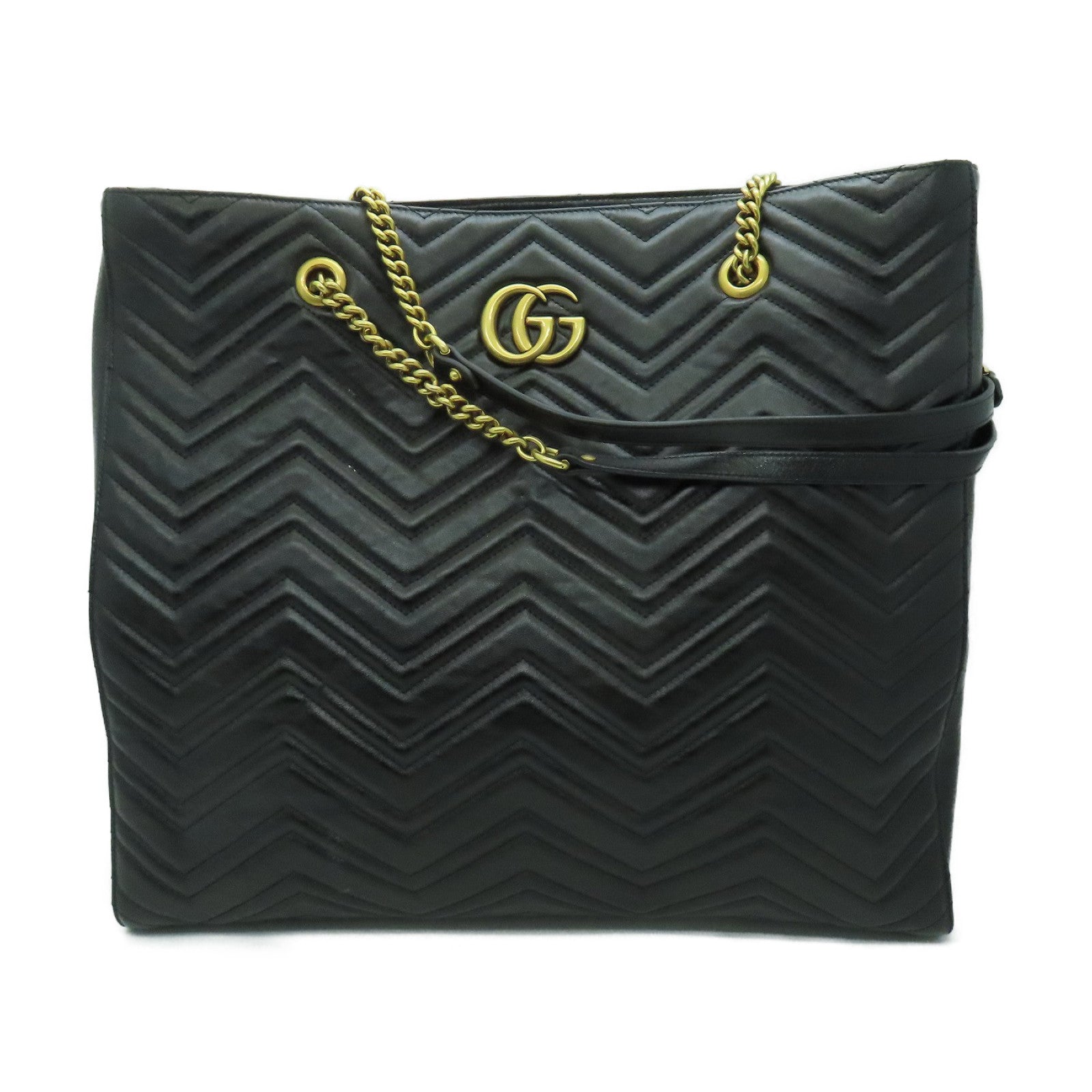 GUCCI 【清倉大減價】牛皮皮革Tote Bag金扣手挽袋黑色