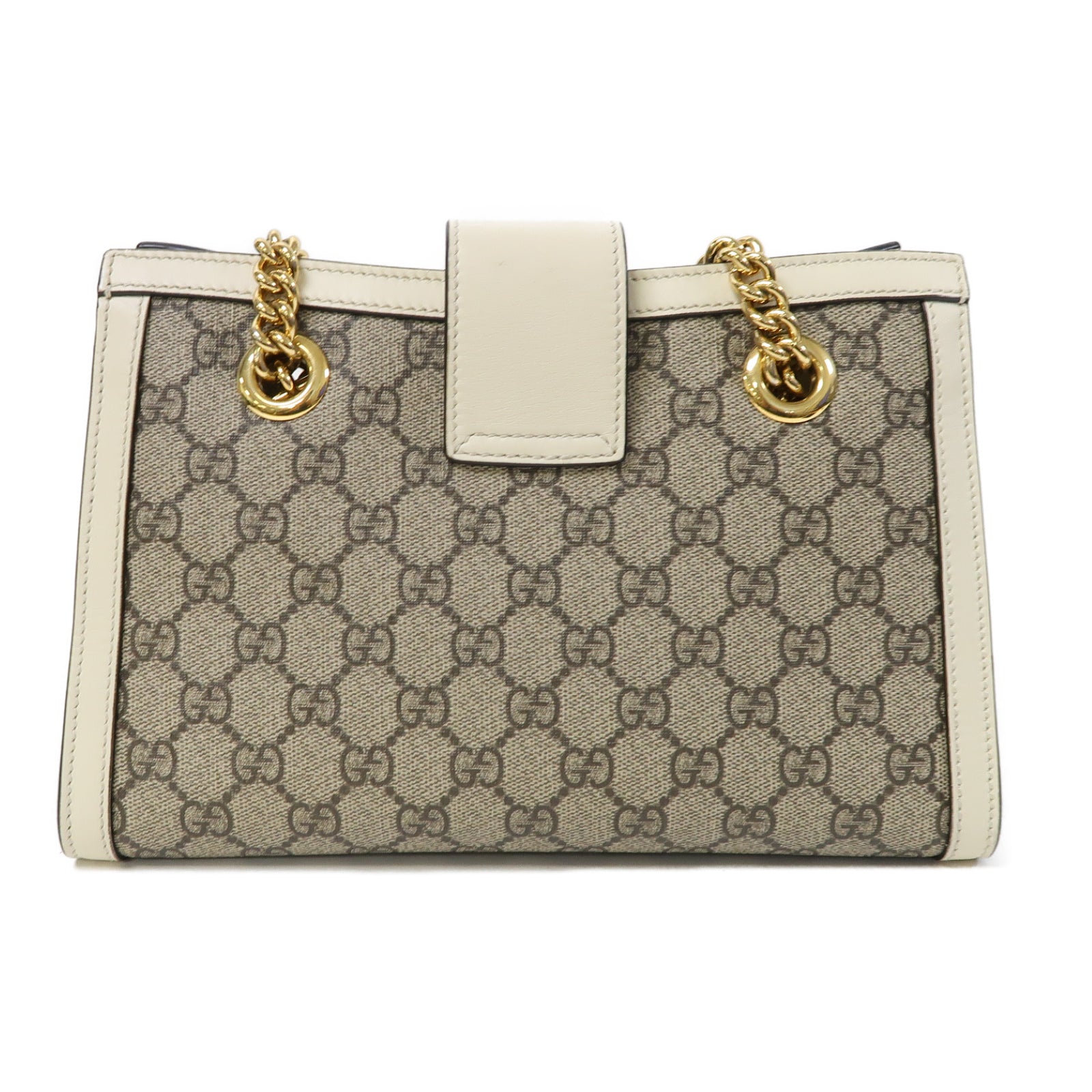 GUCCI 塗層帆布Padlock GG Small金扣鏈帶肩背袋啡色/白色