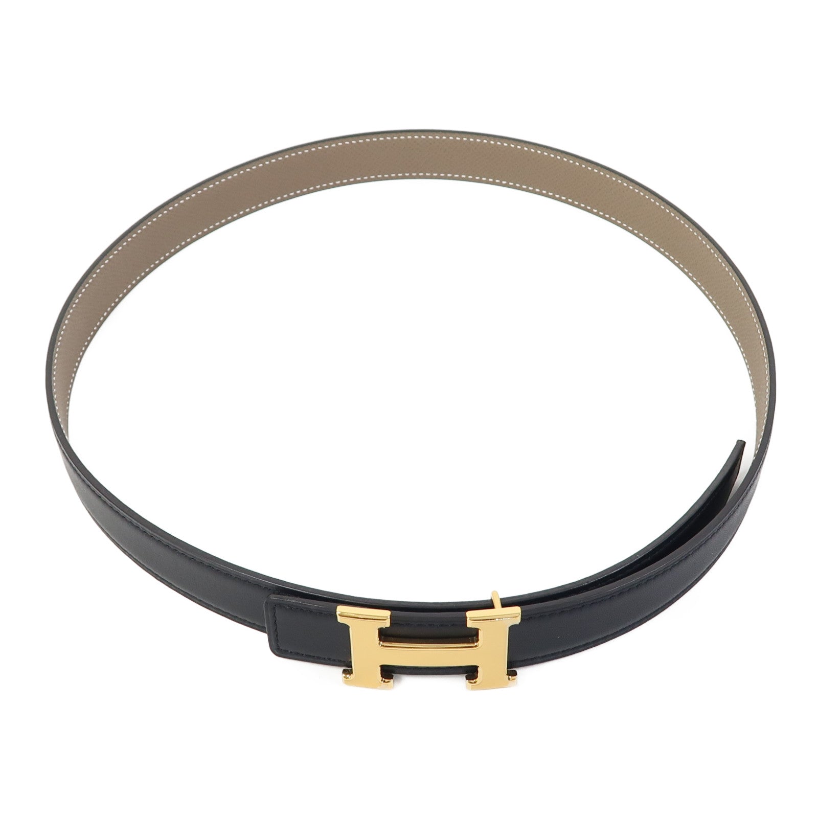 HERMES Swift皮革Reversible Leather Belt 80cm皮帶黑色/大象灰色