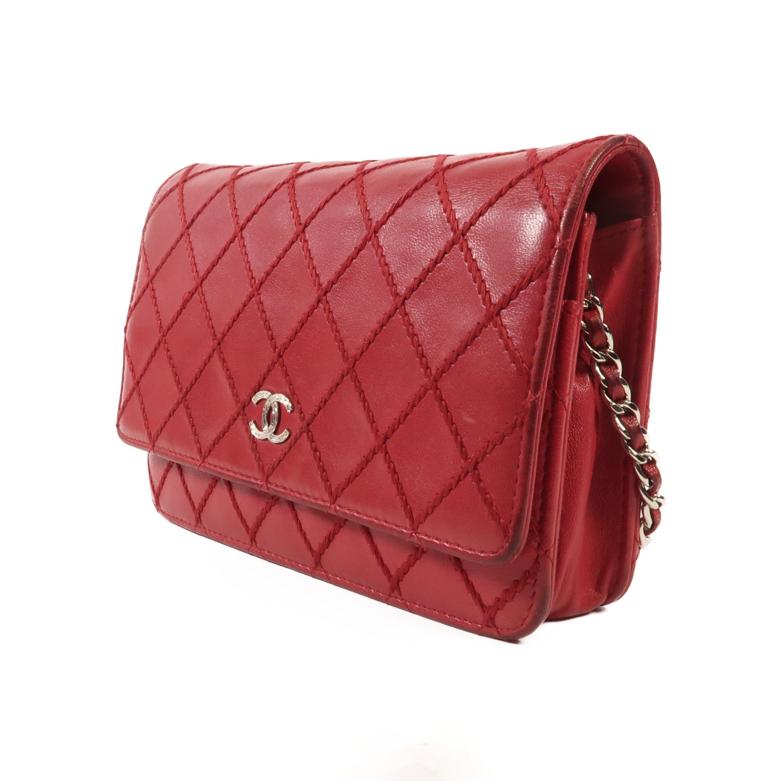 CHANEL 【激減優惠】羊皮皮革WOC Wallet On Chain銀扣鏈帶肩背袋
