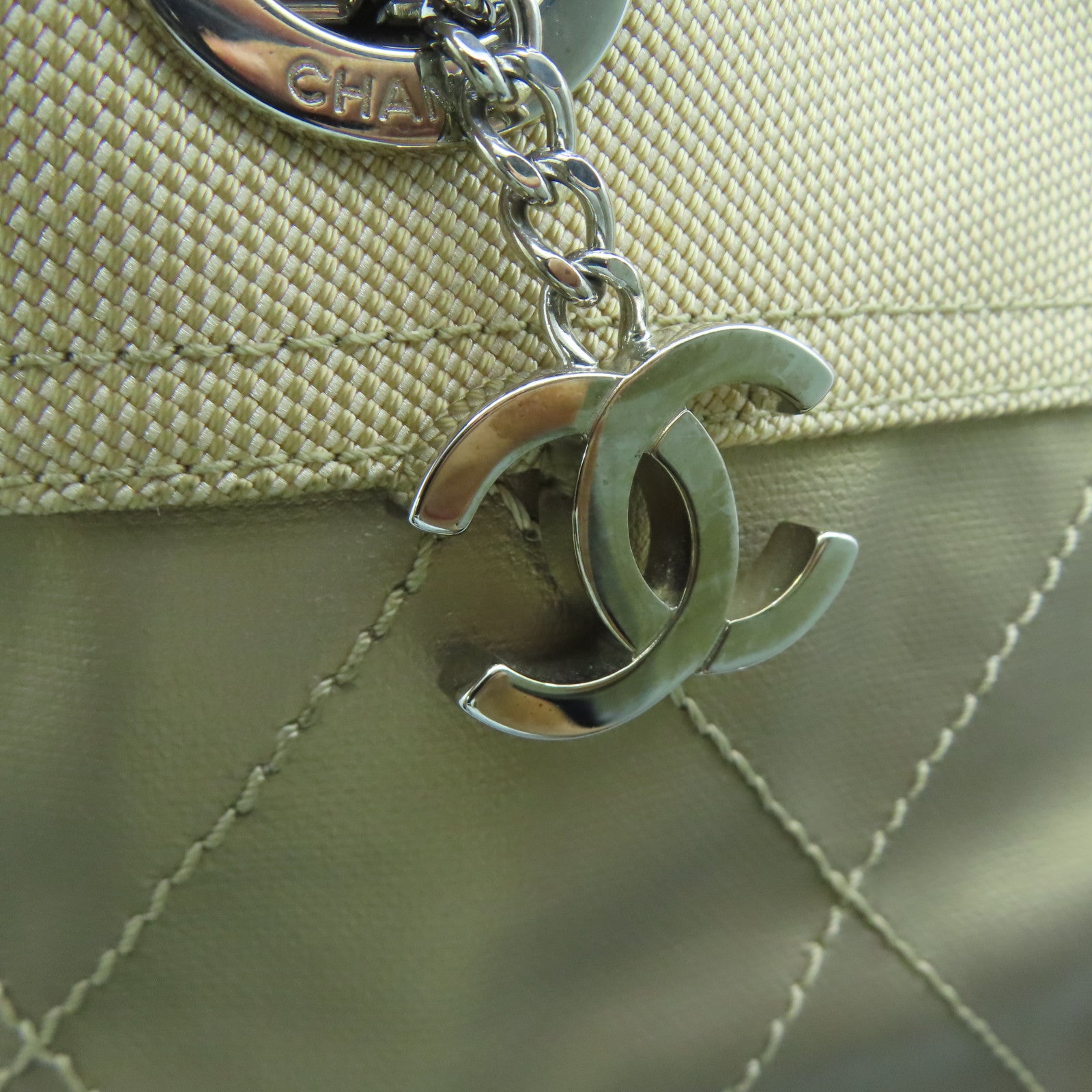 CHANEL Rhombus Canvas Handbag Silver Buckle Hand Bag Brown