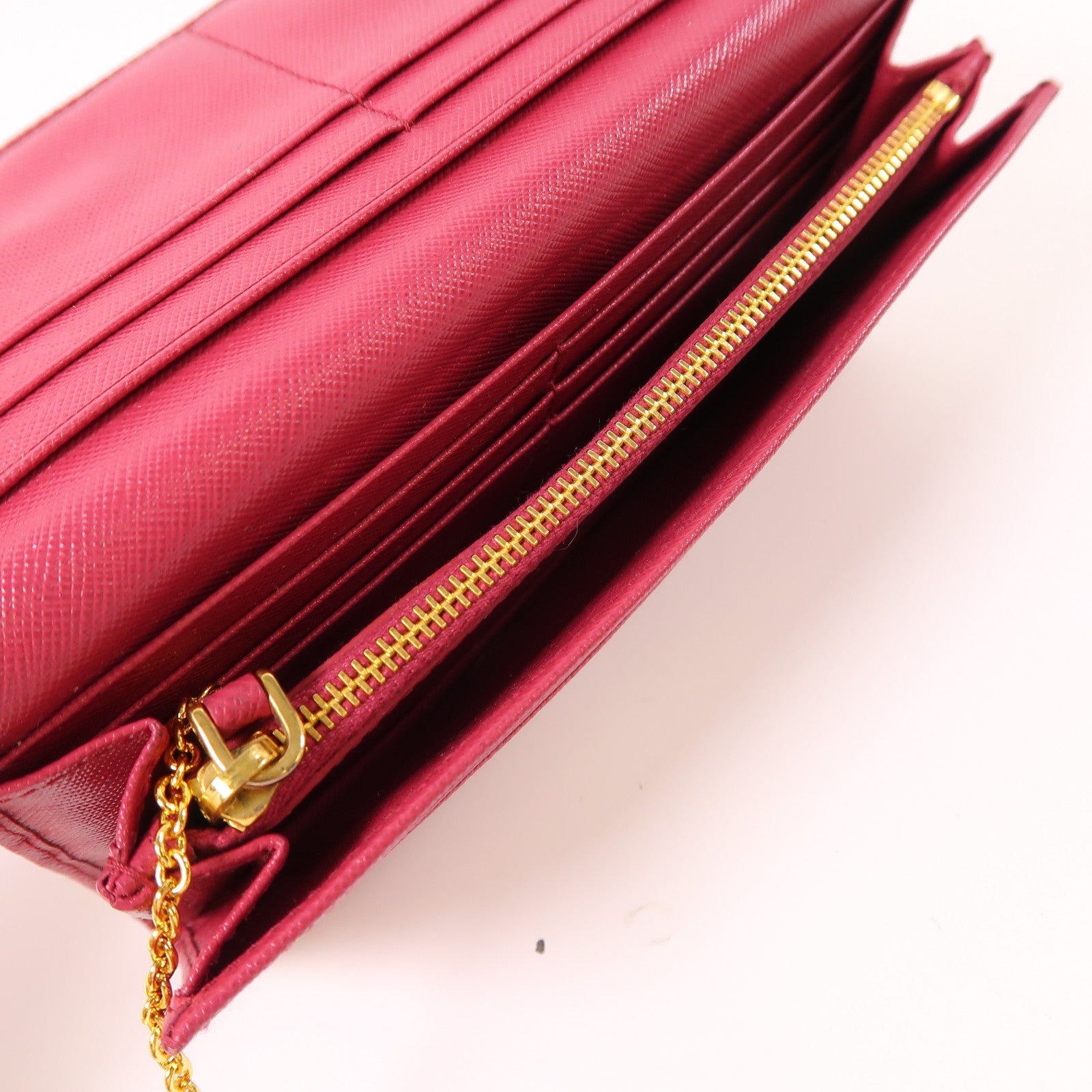 PRADA GHW Long Wallet Calfskin Leather Red