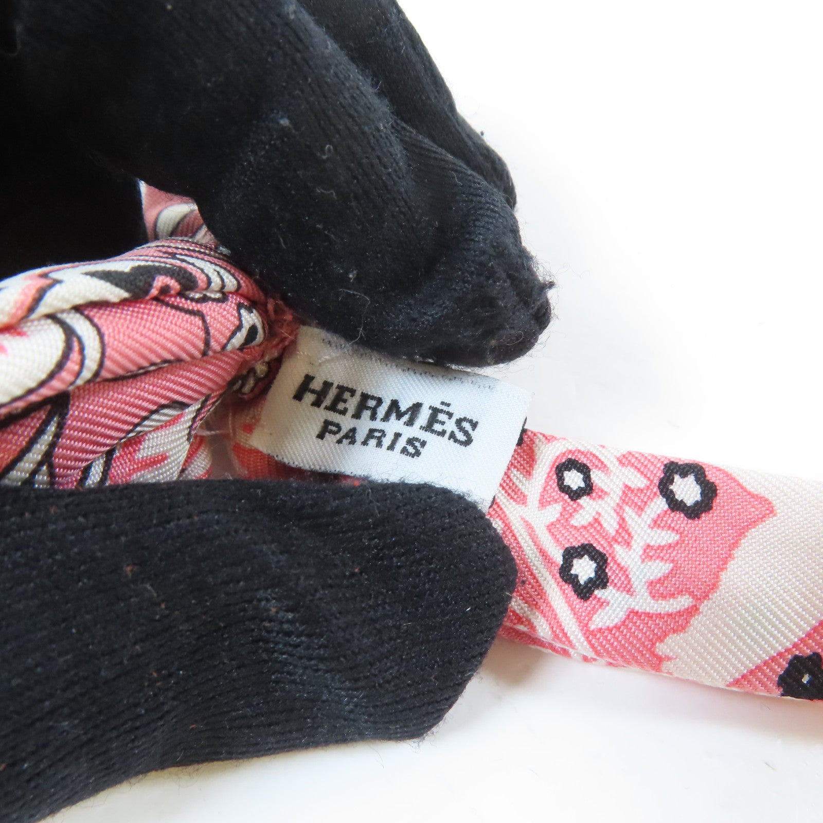 HERMES 絲質Mini Ribbon Bow領帶粉紅色