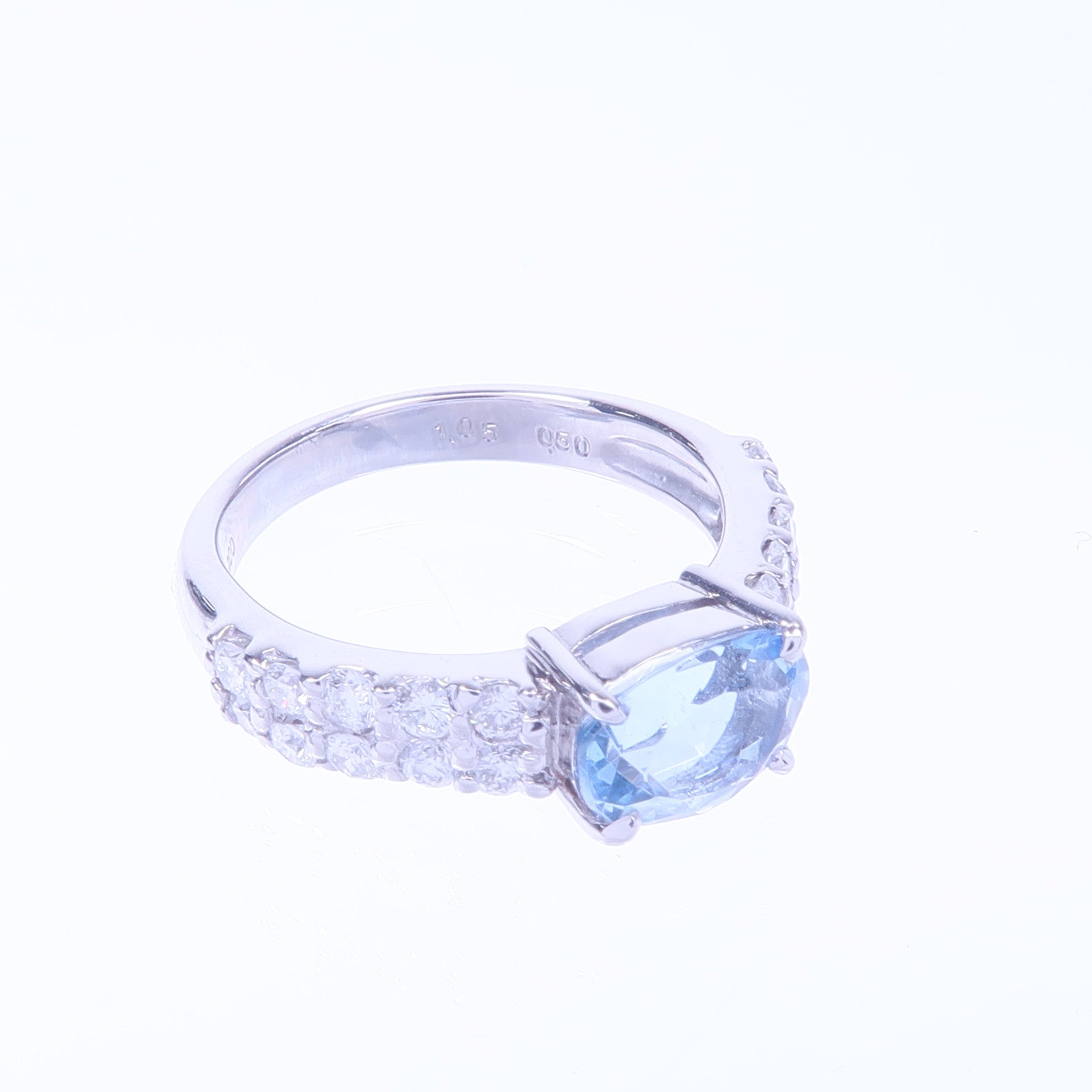 JEWELRY 【激減優惠】PT900鉑金Aquamarine Diamond Ring藍晶/鑽石戒指US#5.25