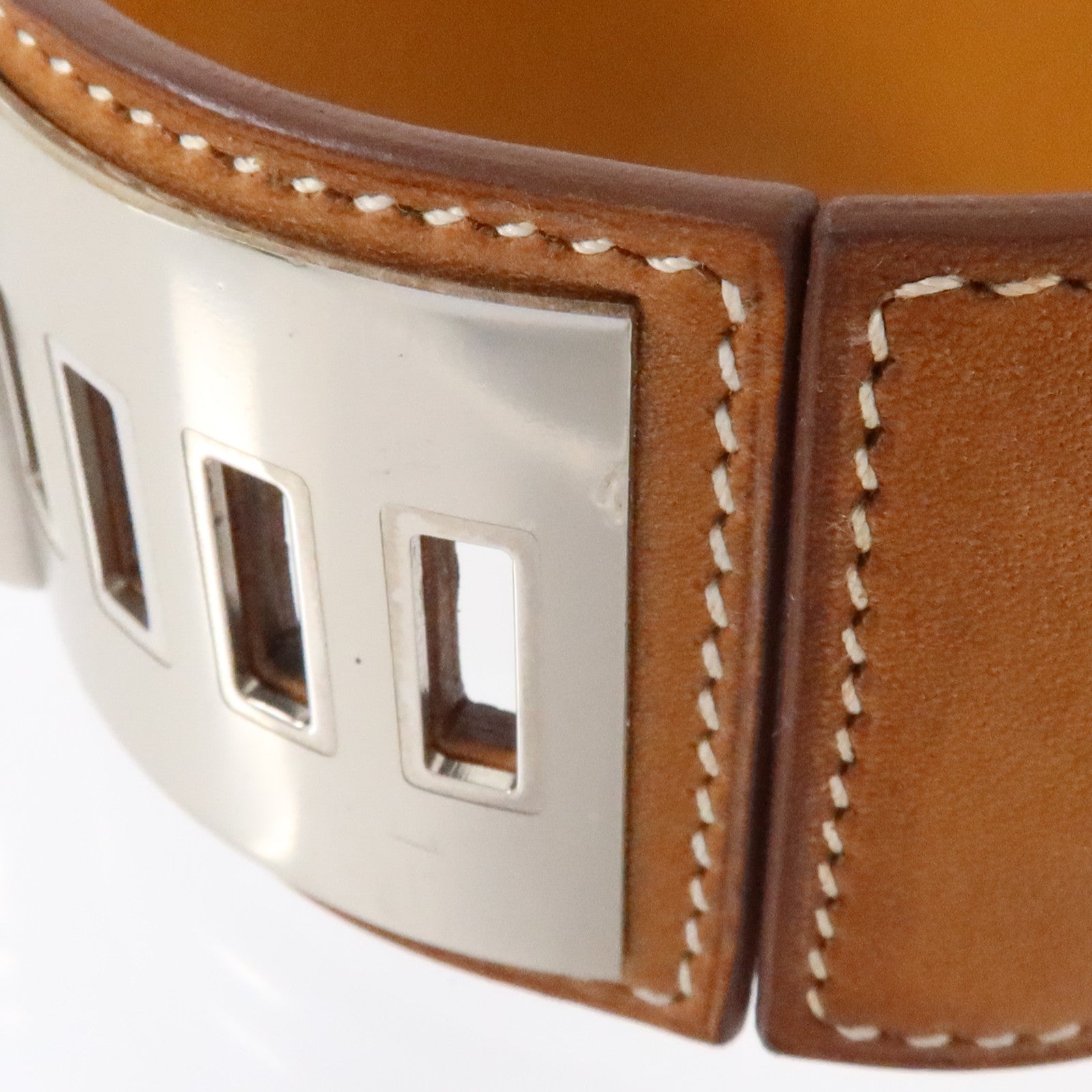 HERMES Swift皮革/金屬Collier De Chien Bracelet銀扣手鏈