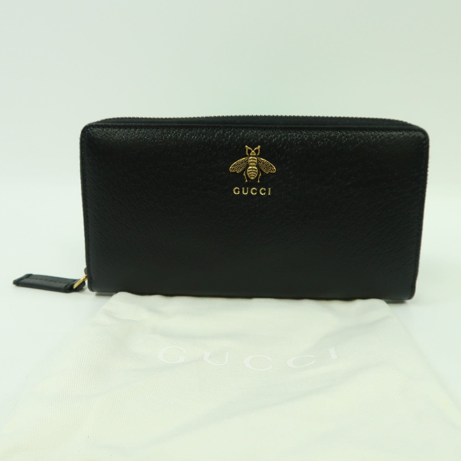 GUCCI 牛皮皮革Animalier金扣長錢包黑色