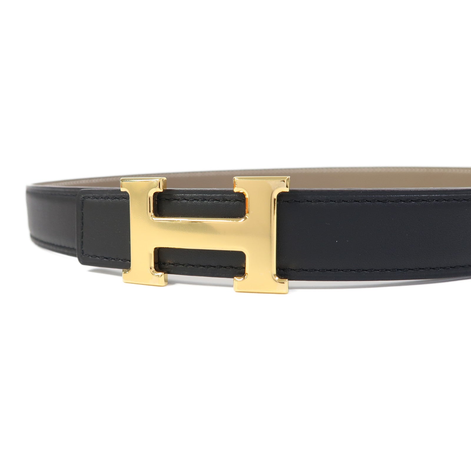 HERMES Swift皮革Reversible Leather Belt 80cm皮帶黑色/大象灰色