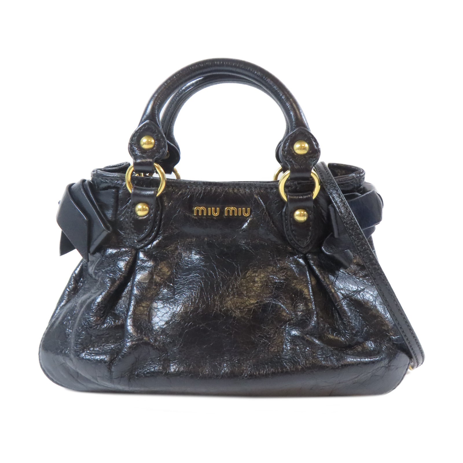 Miu Miu 牛皮皮革2way Shoulder Bag金扣手挽鏈帶肩背兩用袋黑色