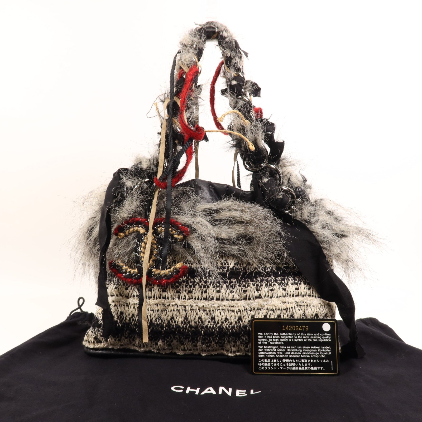 CHANEL 牛皮皮革/毛皮Shoulder Bag銀扣肩背袋