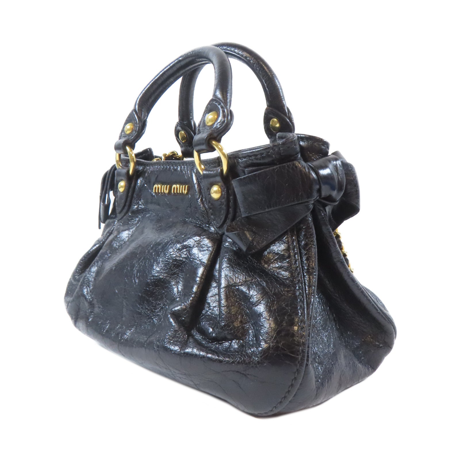 Miu Miu 牛皮皮革2way Shoulder Bag金扣手挽鏈帶肩背兩用袋黑色