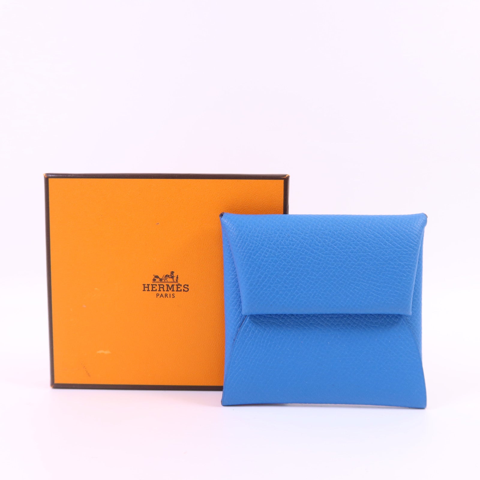 HERMES Epsom皮革Bastia銀扣零錢包Bleu Hydra