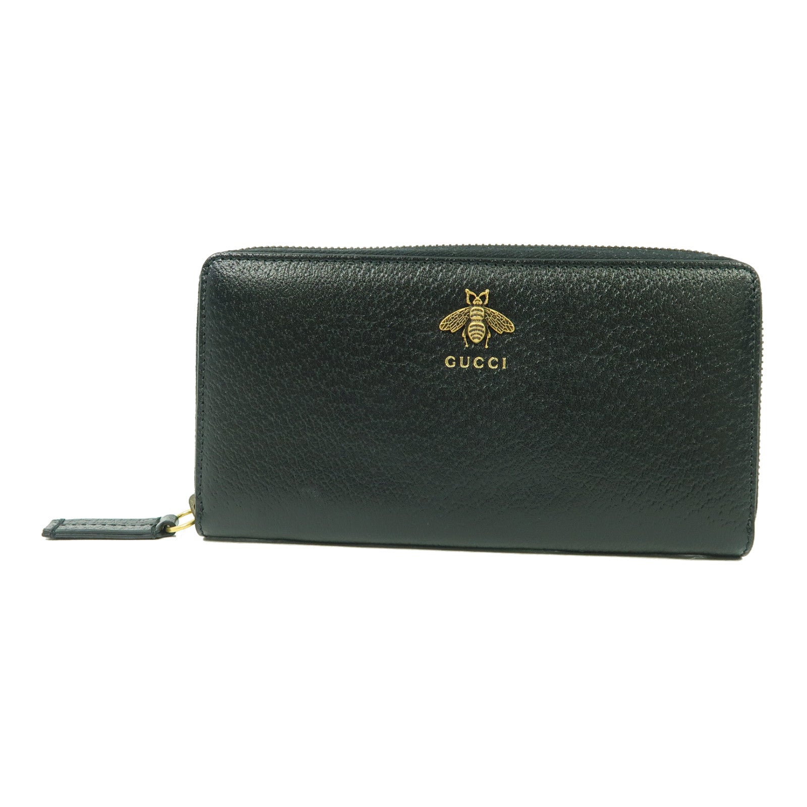 GUCCI 牛皮皮革Animalier金扣長錢包黑色
