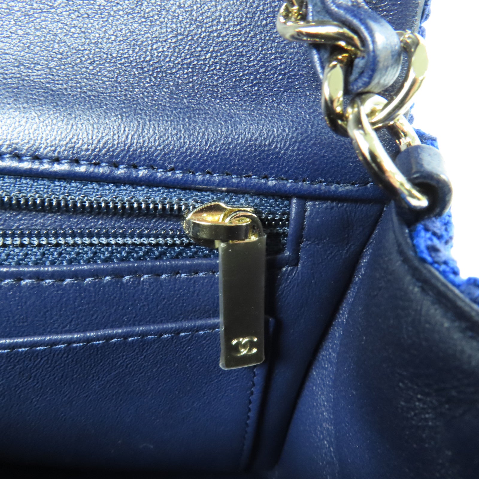 CHANEL CC GHW Mini Classic 20 Chain Shoulder Bag Tweed Blue
