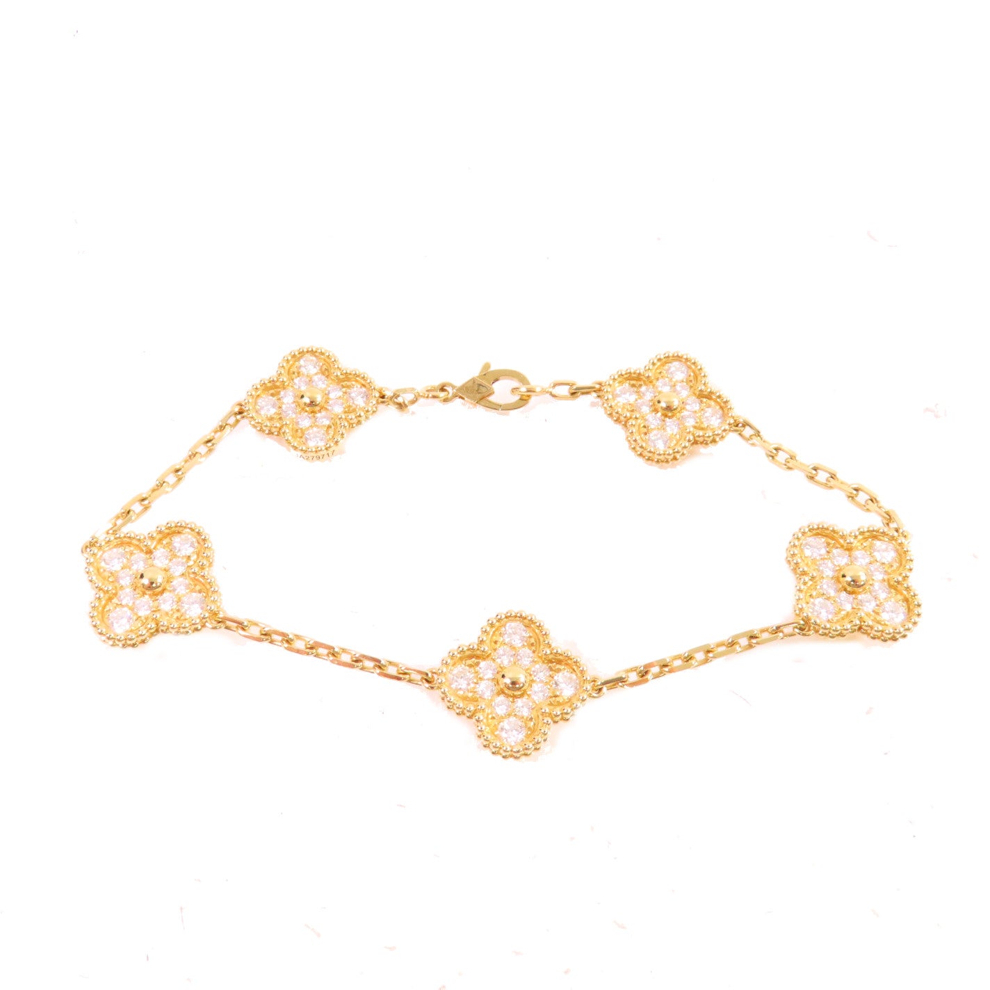 Van Cleef & Arpels 【激減優惠】18K黃金/2.42ct鑽石Vintage Alhambra 5 Motifs Bracelet手鏈
