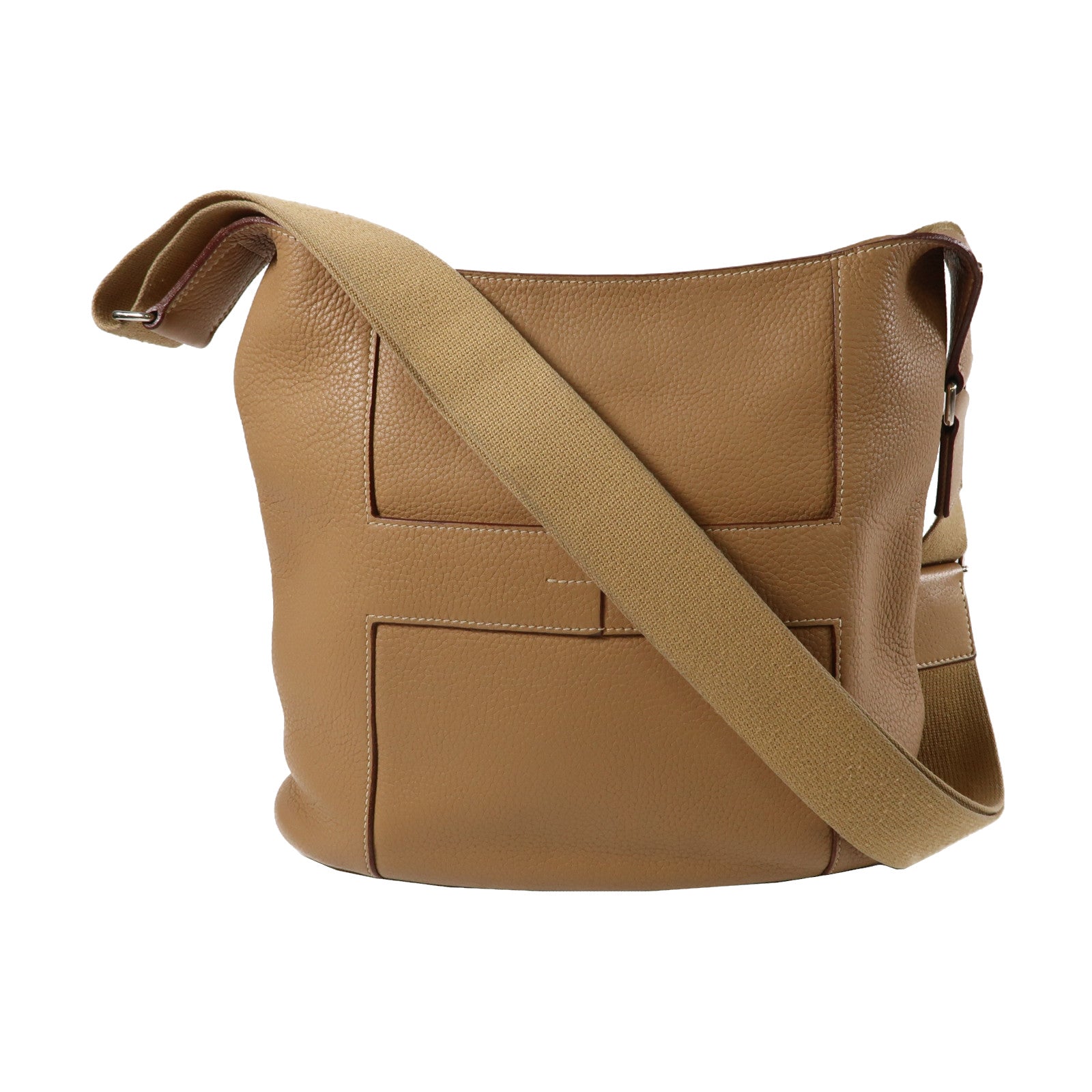 HERMES Clemence皮革Shoulder Bag銀扣肩背袋駝色