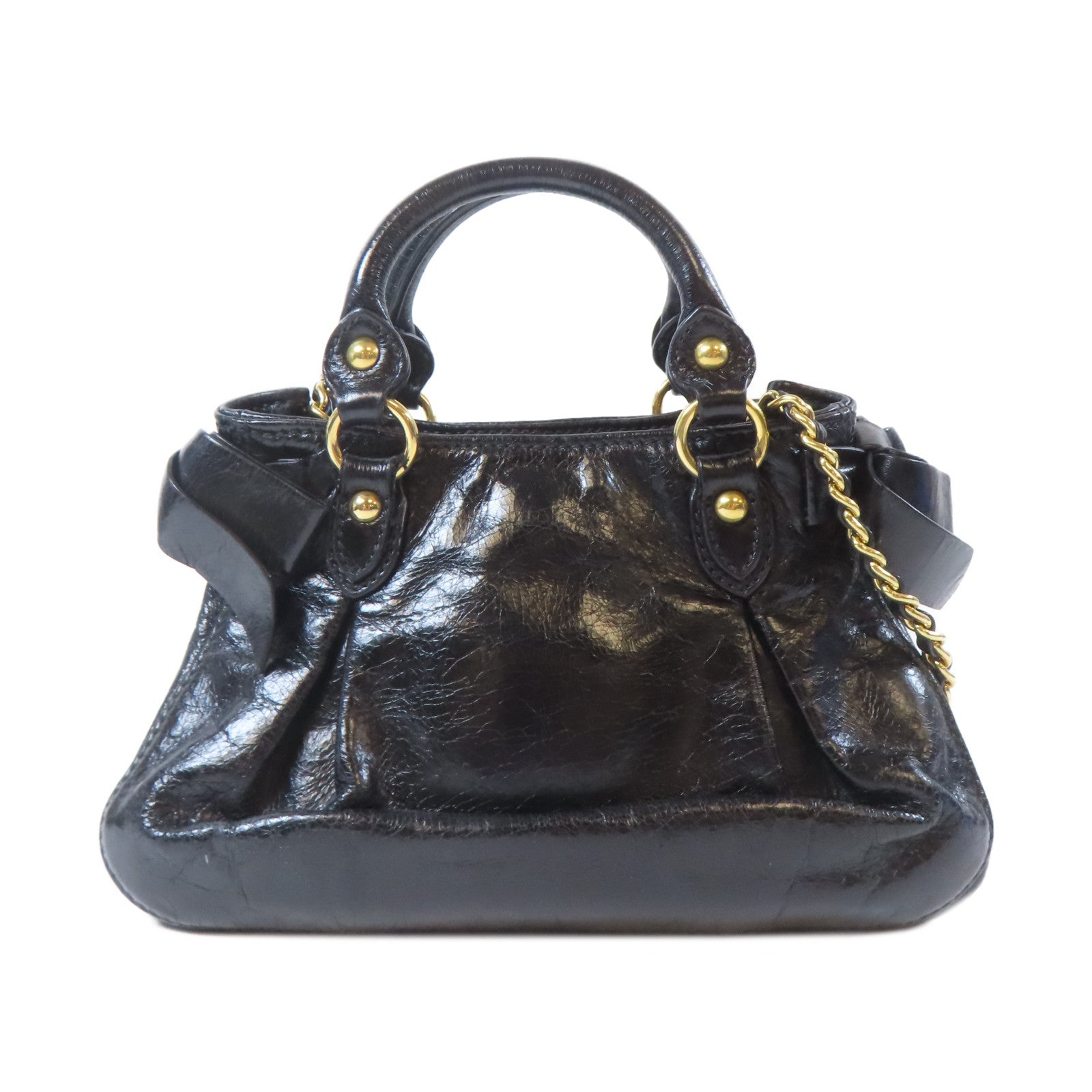 Miu Miu 牛皮皮革2way Shoulder Bag金扣手挽鏈帶肩背兩用袋黑色