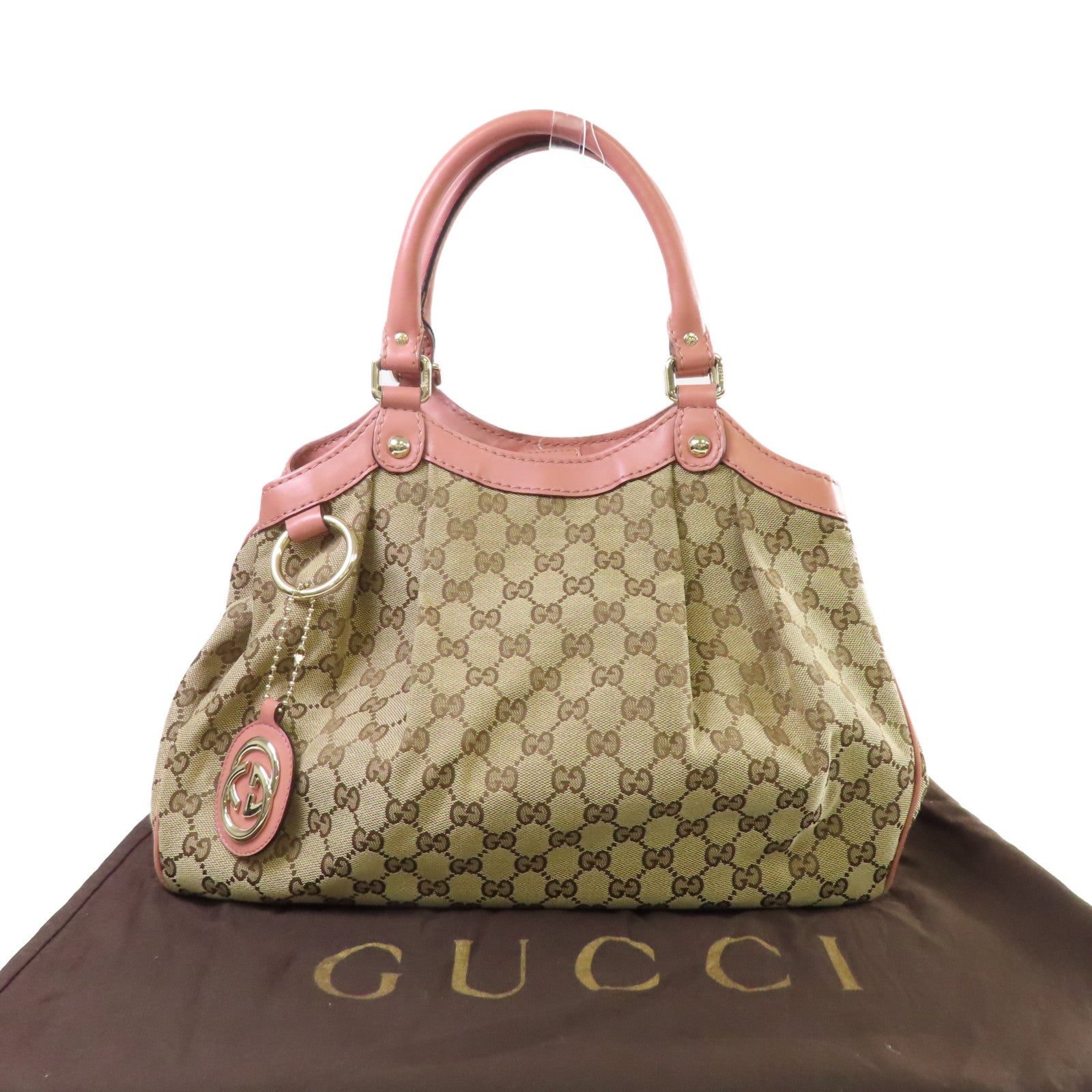 GUCCI 【激減優惠】GG帆布Sukey Tote Bag金扣肩背袋啡色/粉紅色