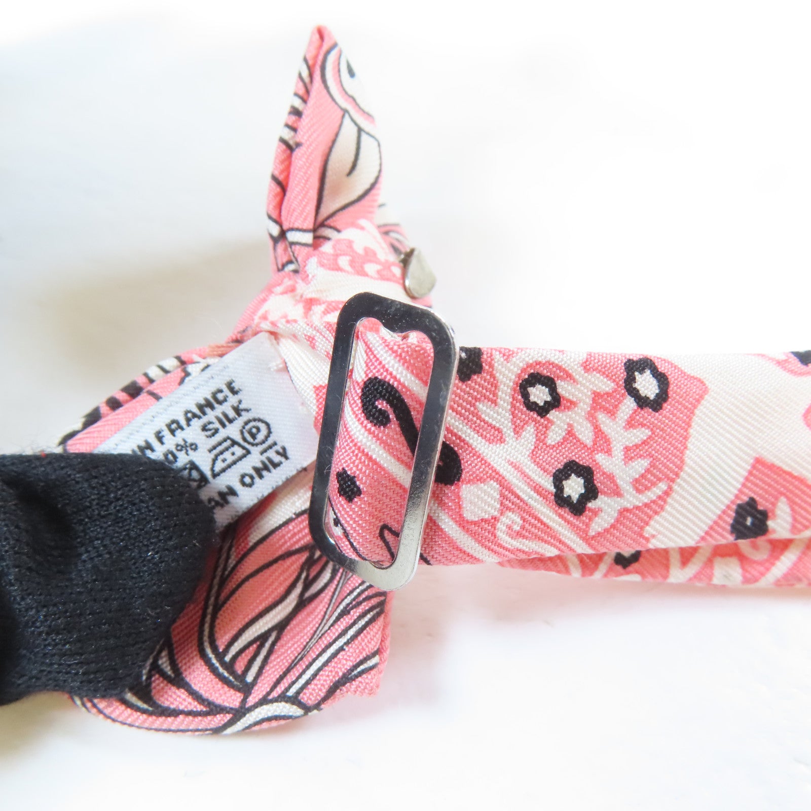 HERMES 絲質Mini Ribbon Bow領帶粉紅色