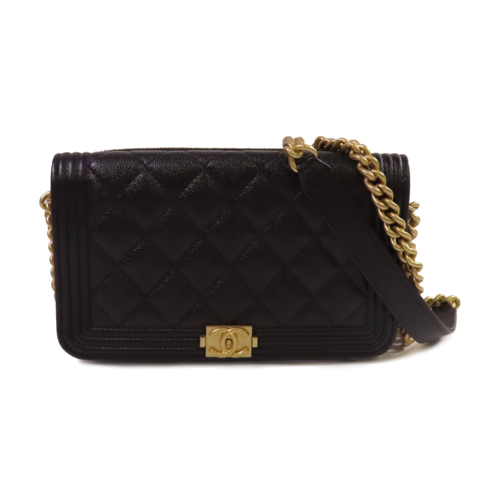 CHANEL 【激減優惠】菱格Caviar皮革Chain Shoulder Bag金扣鏈帶肩背袋黑色