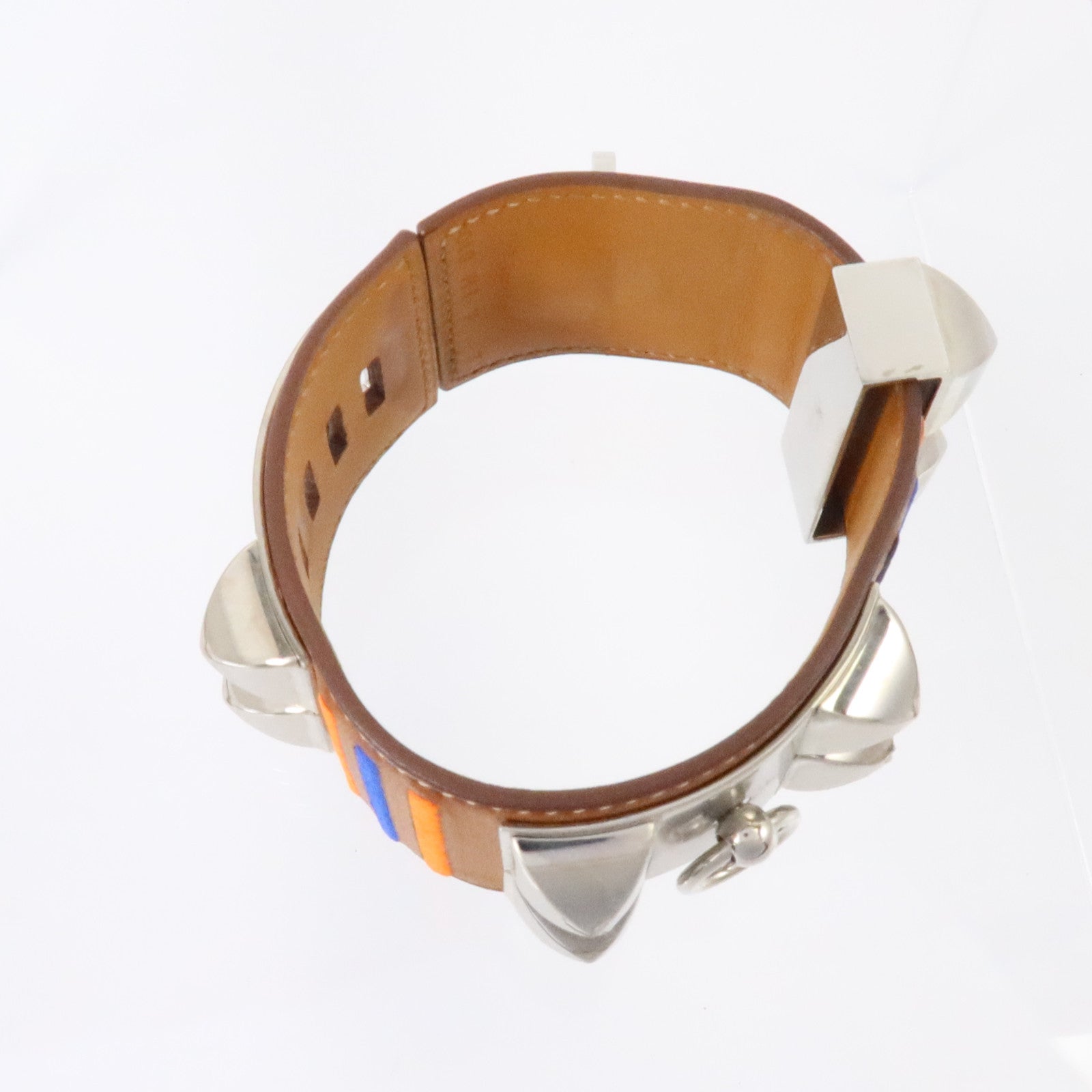 HERMES Swift皮革/金屬Collier De Chien Bracelet銀扣手鏈