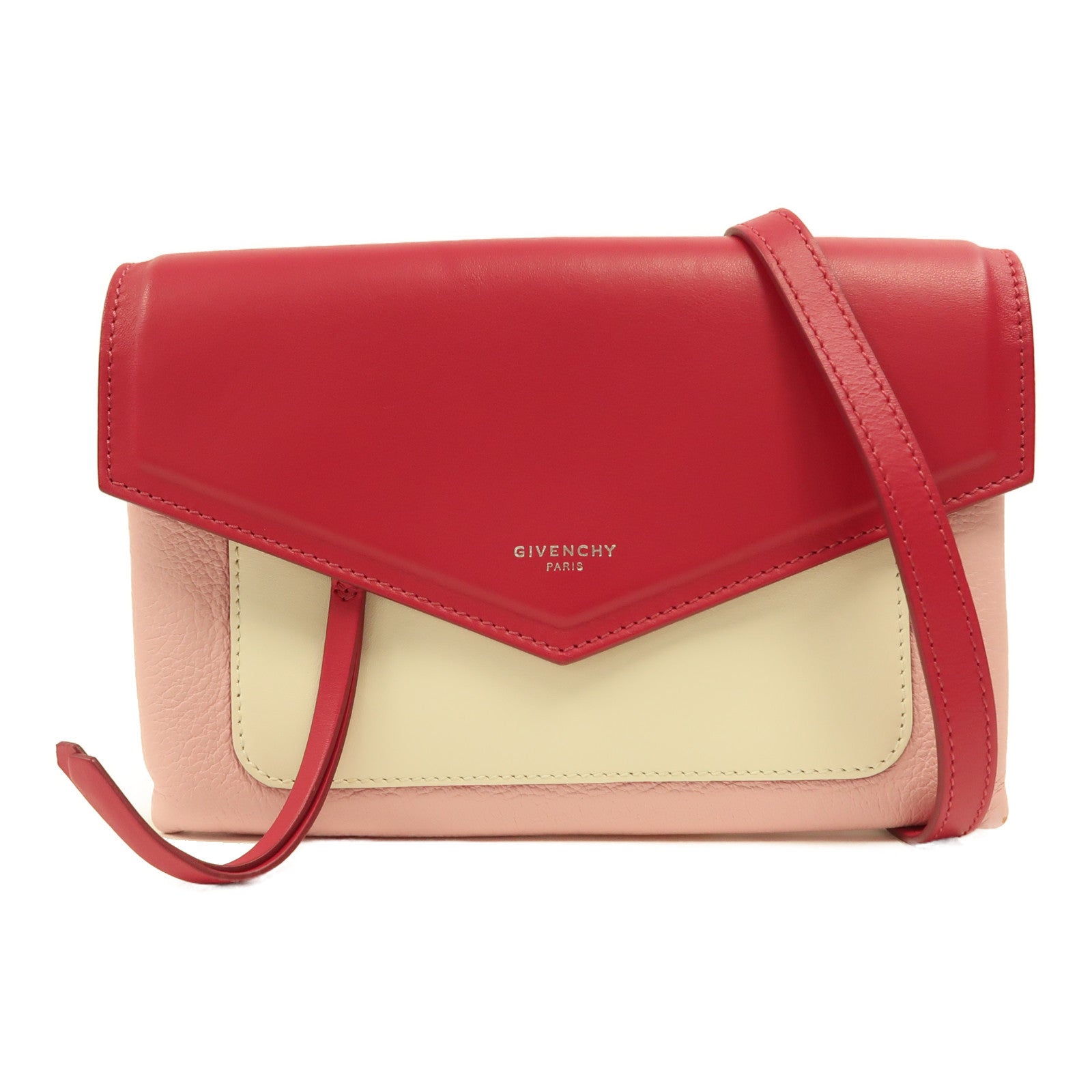 GIVENCHY 牛皮皮革Crossbody銀扣肩背袋粉紅色/白色